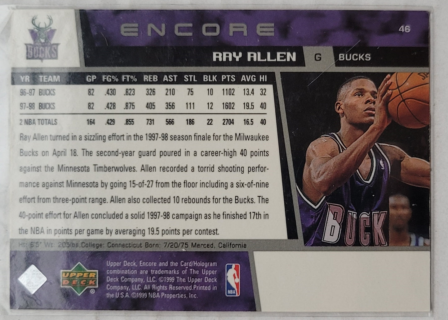 Ray Allen - 1998-99 Upper Deck Encore #46