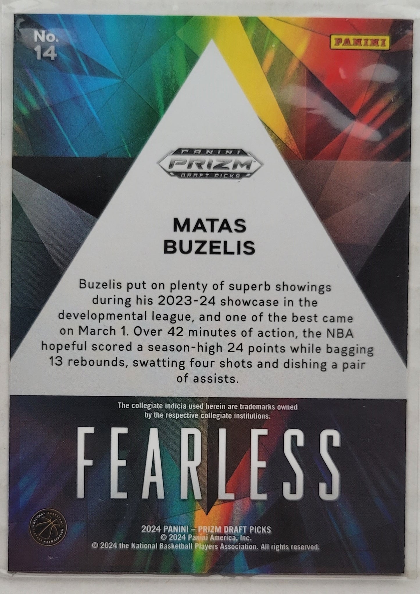 Matas Buzelis - 2024-25 Panini Prizm Draft Picks Fearless #14
