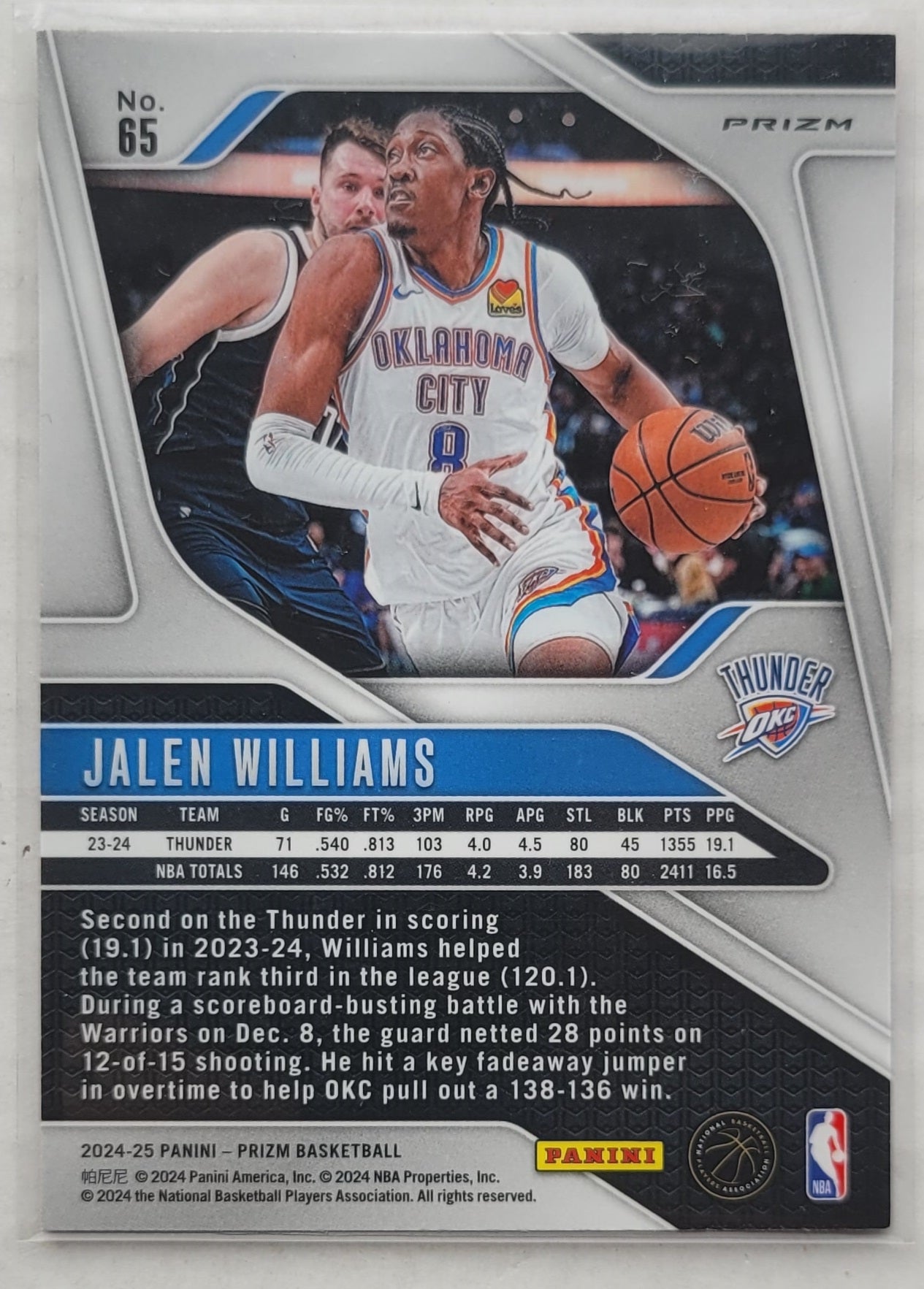 Jalen Williams - 2024-25 Panini Prizm Prizms Red Ice #65