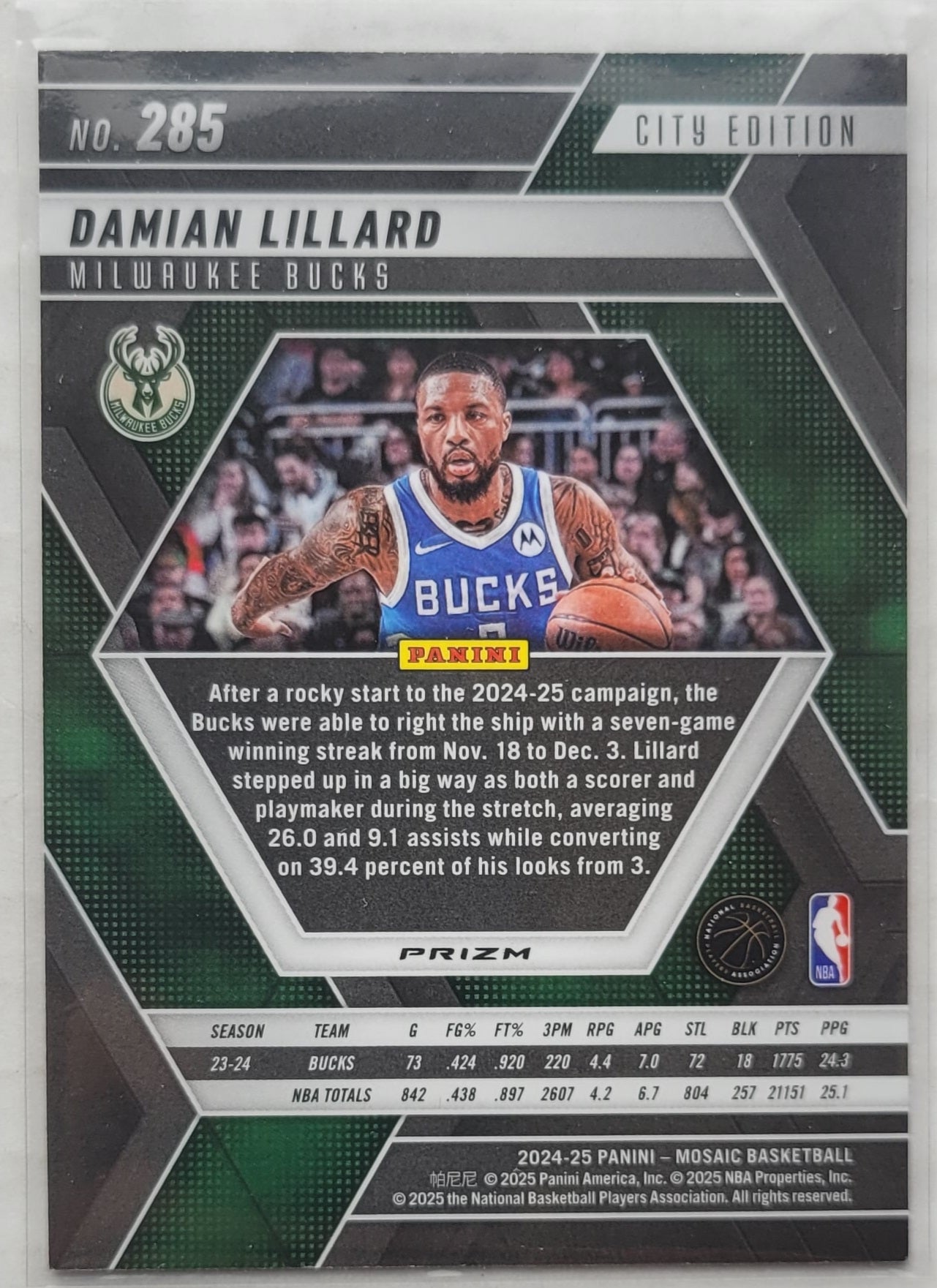 Damian Lillard - 2024-25 Panini Mosaic Premium #285 City Edition