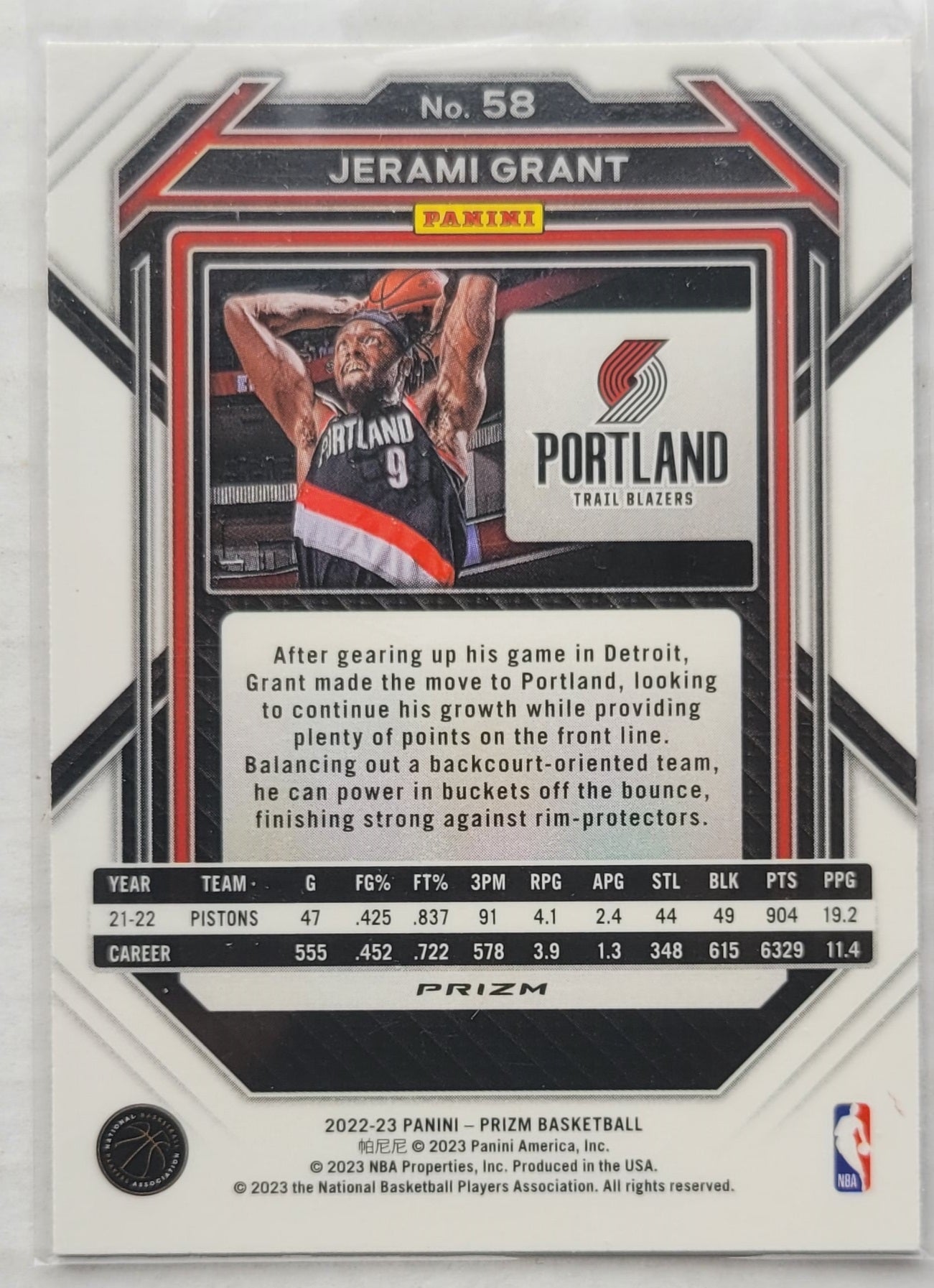 Jerami Grant - 2022-23 Panini Prizm Prizm Red Sparkle #58
