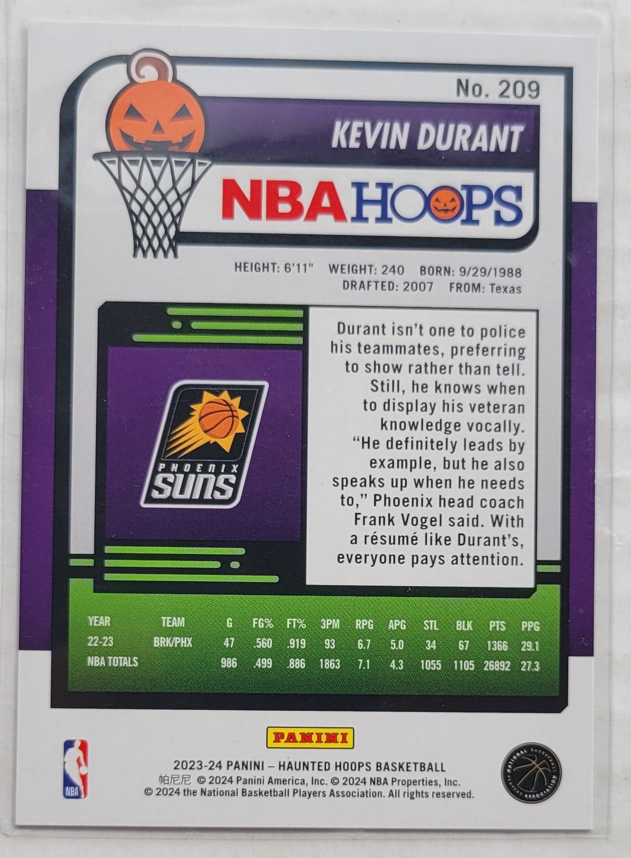 Kevin Durant - 2023-24 Hoops Haunted Hoops Orange #209
