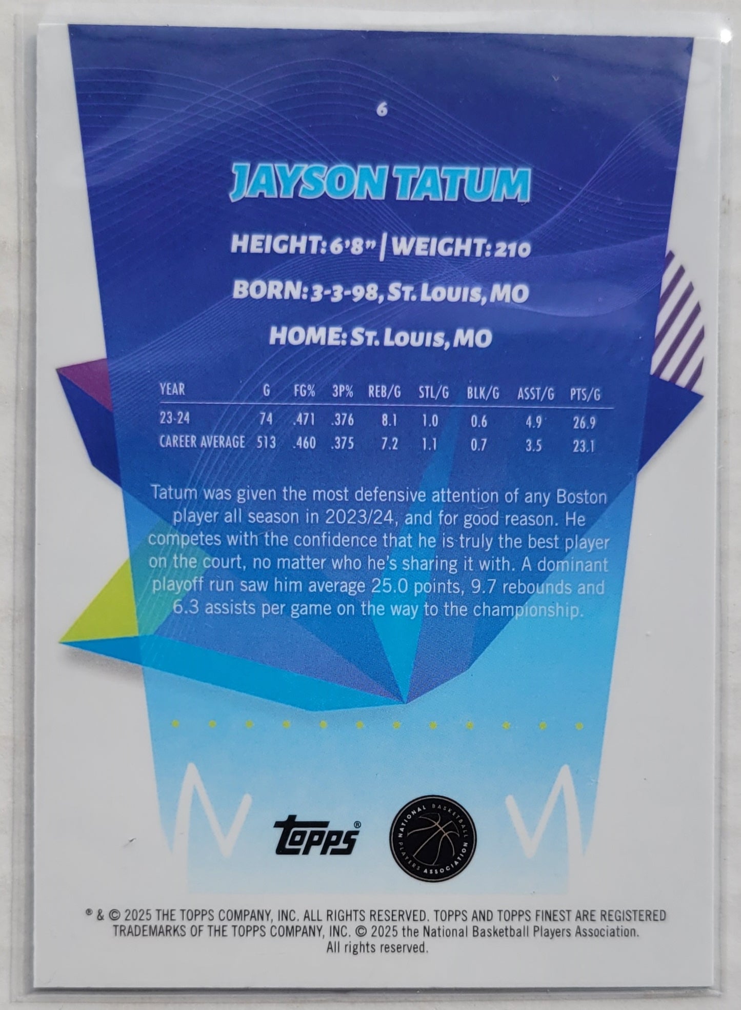 Jayson Tatum - 2024-25 Finest Sky Blue Refractors #6 C