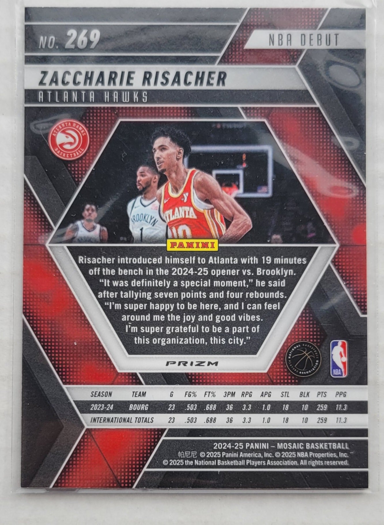 Zaccharie Risacher - 2024-25 Panini Mosaic Silver #269 NBA Debut RC