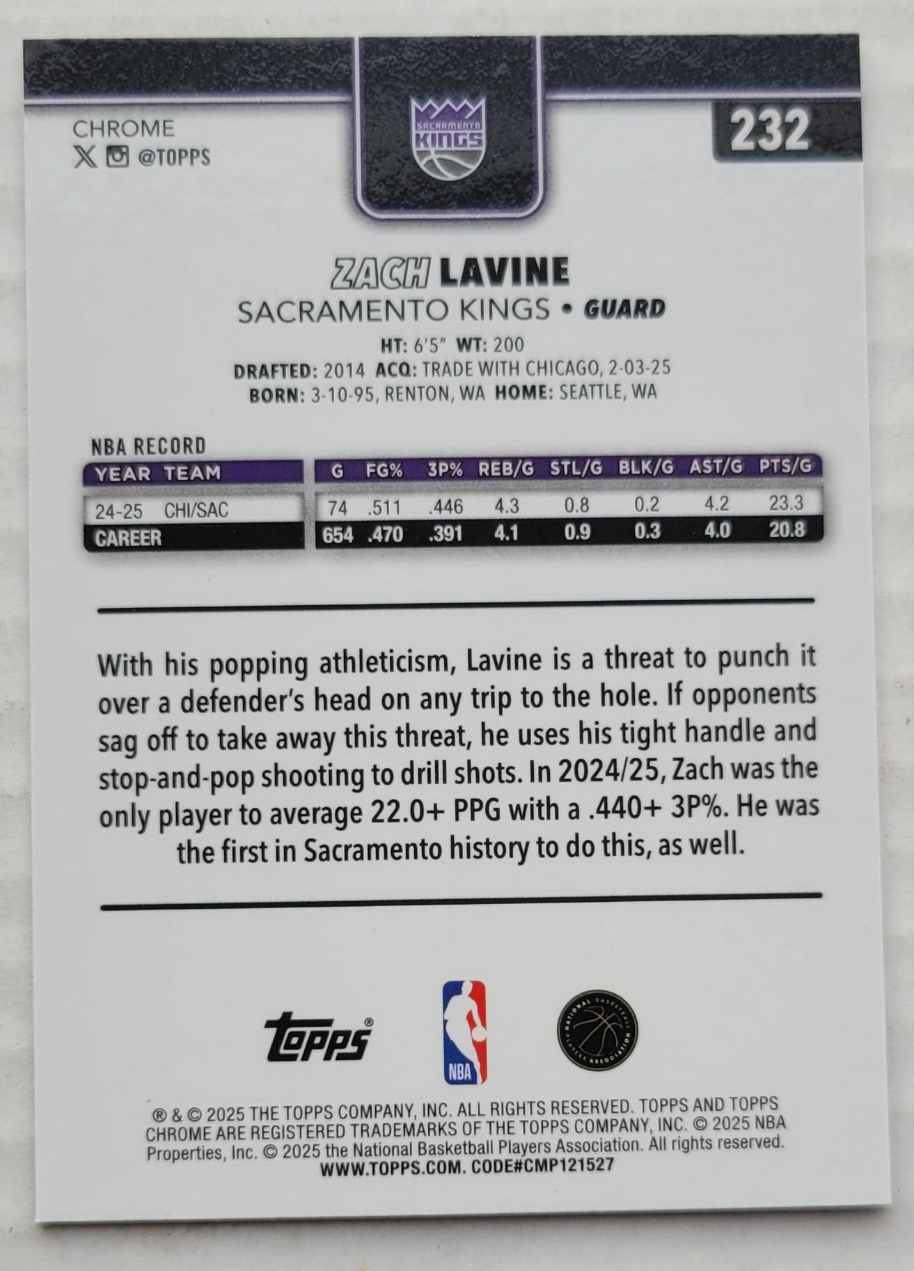 Zach LaVine - 2025-26 Topps Chrome X-Fractors #232