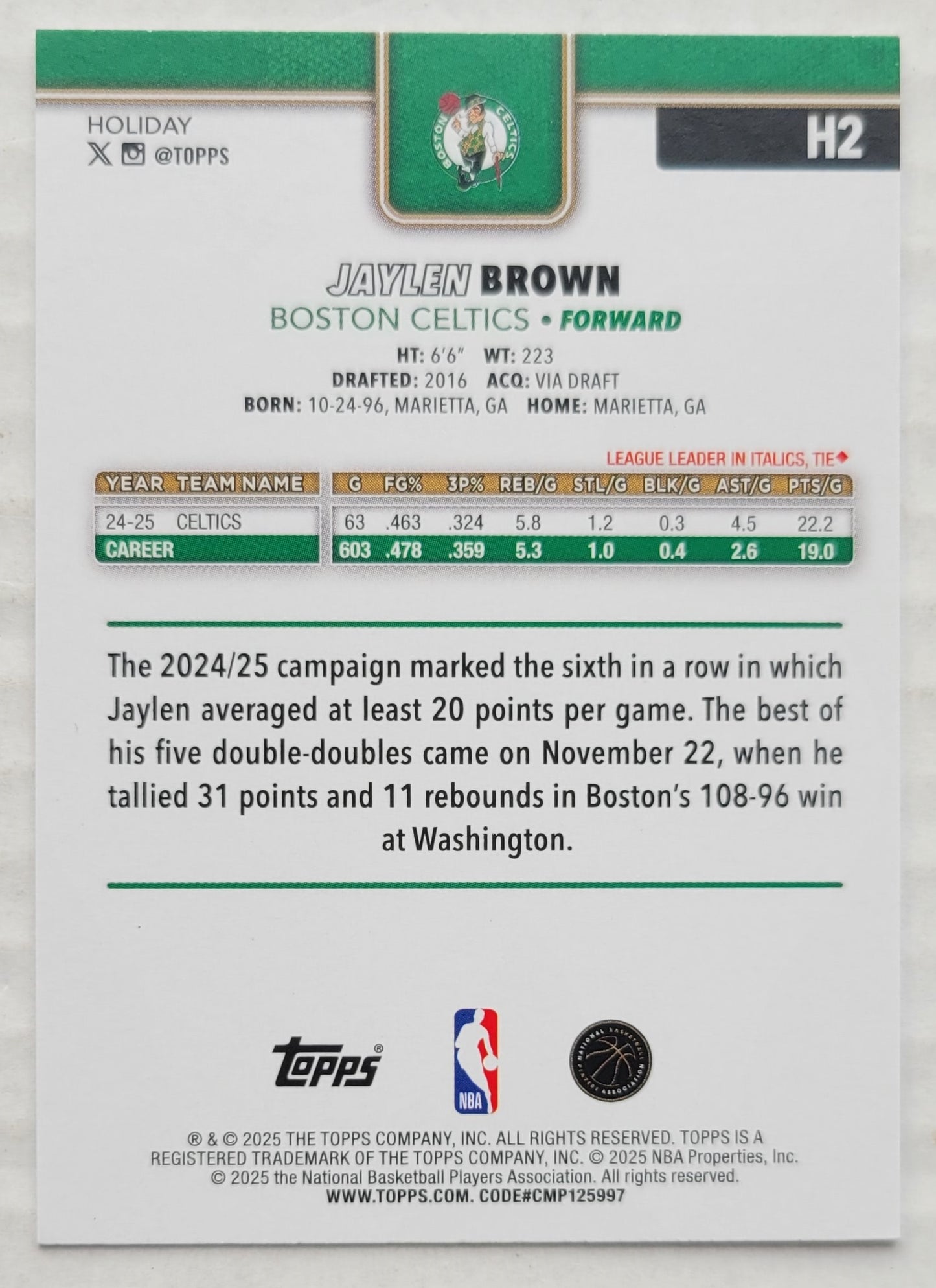 Jaylen Brown - 2025-26 Topps Holiday #H2