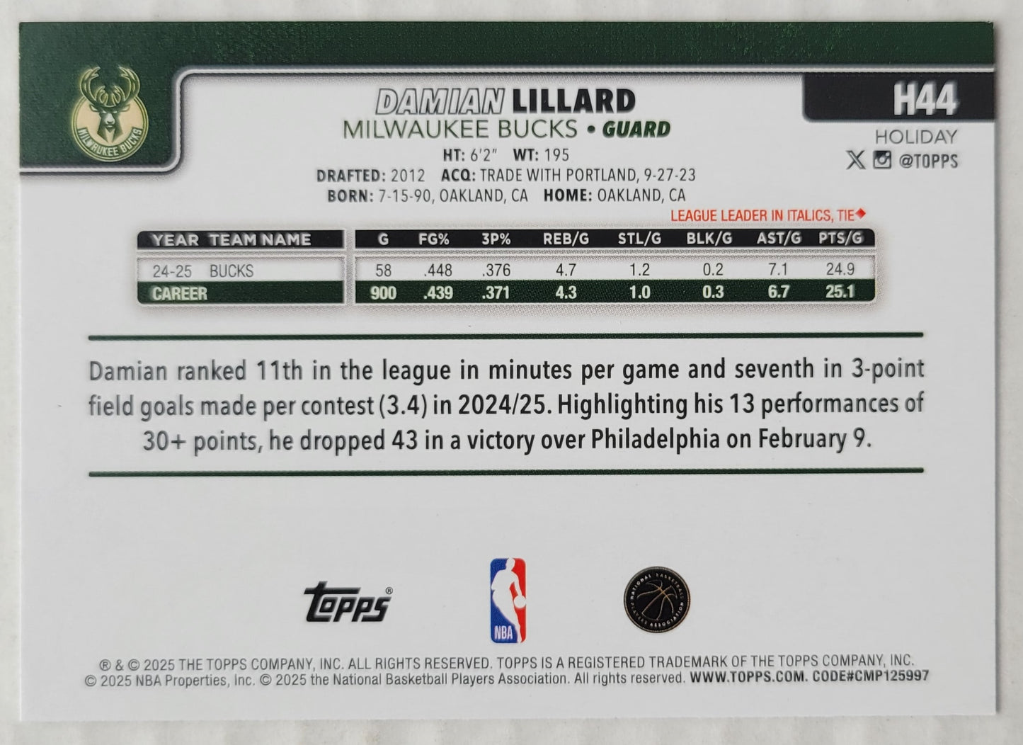 Damian Lillard - 2025-26 Topps Holiday #H44