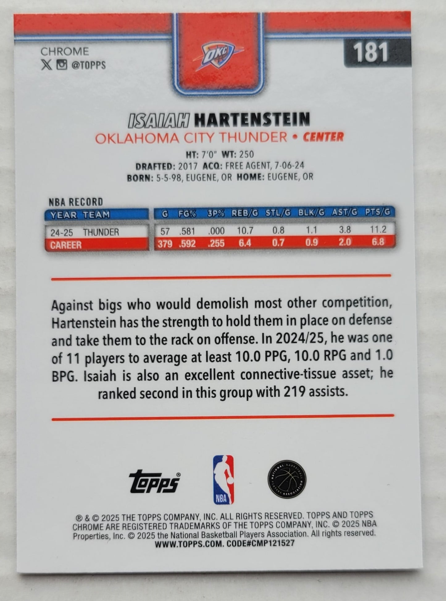 Isaiah Hartenstein - 2025-26 Topps Chrome #181