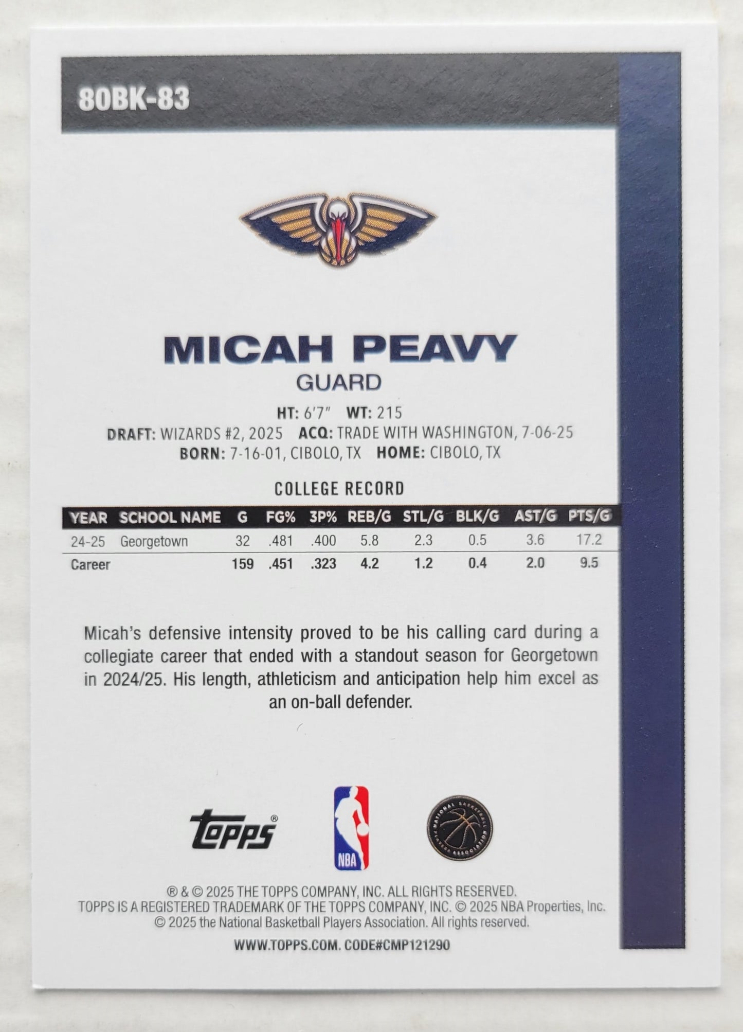 Micah Peavy - 2025-26 Topps '80-81 Topps #80BK83