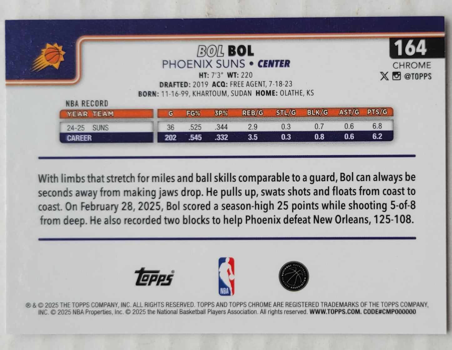 Bol Bol - 2025-26 Topps Chrome #164