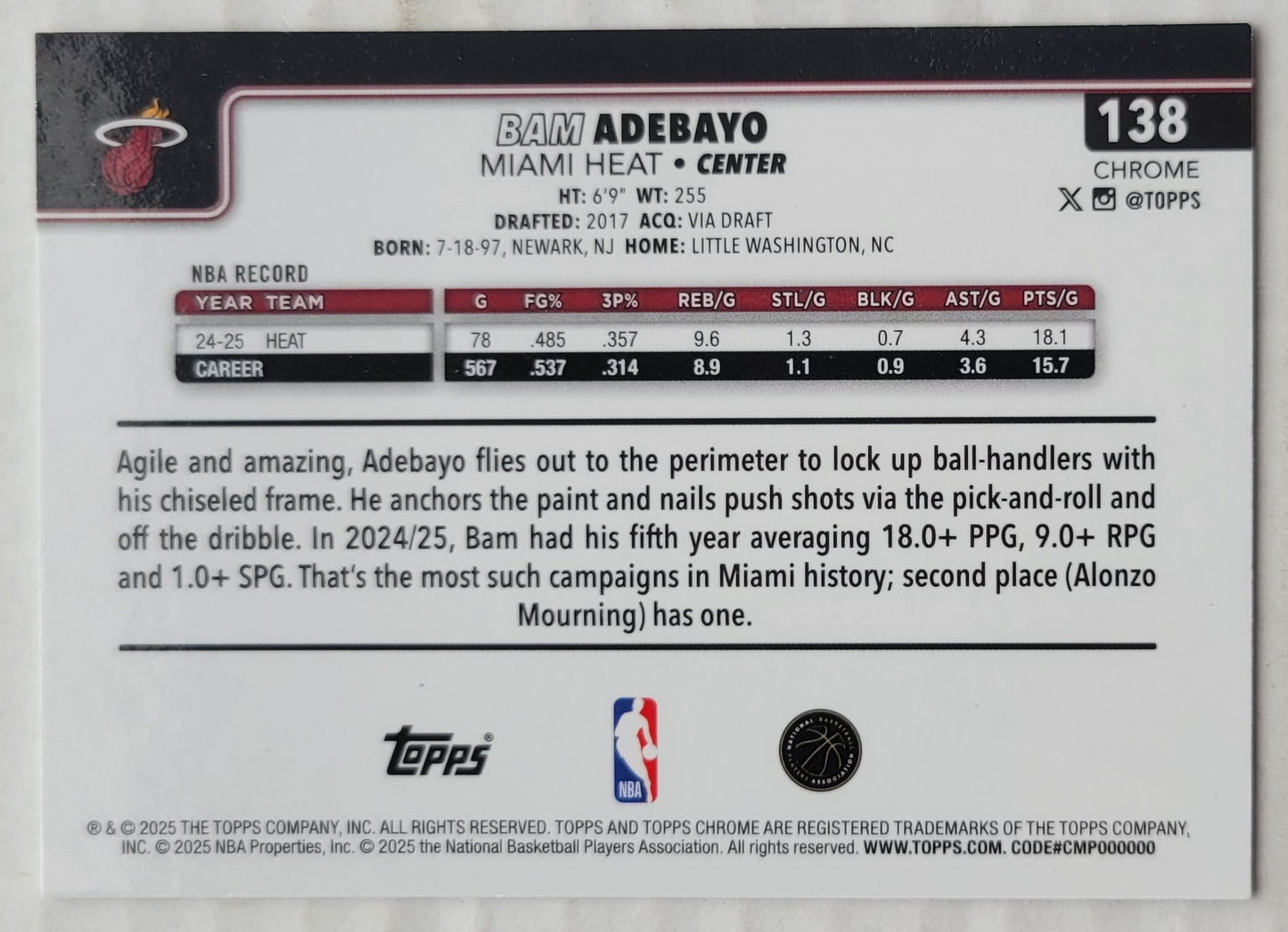 Bam Adebayo - 2025-26 Topps Chrome #138