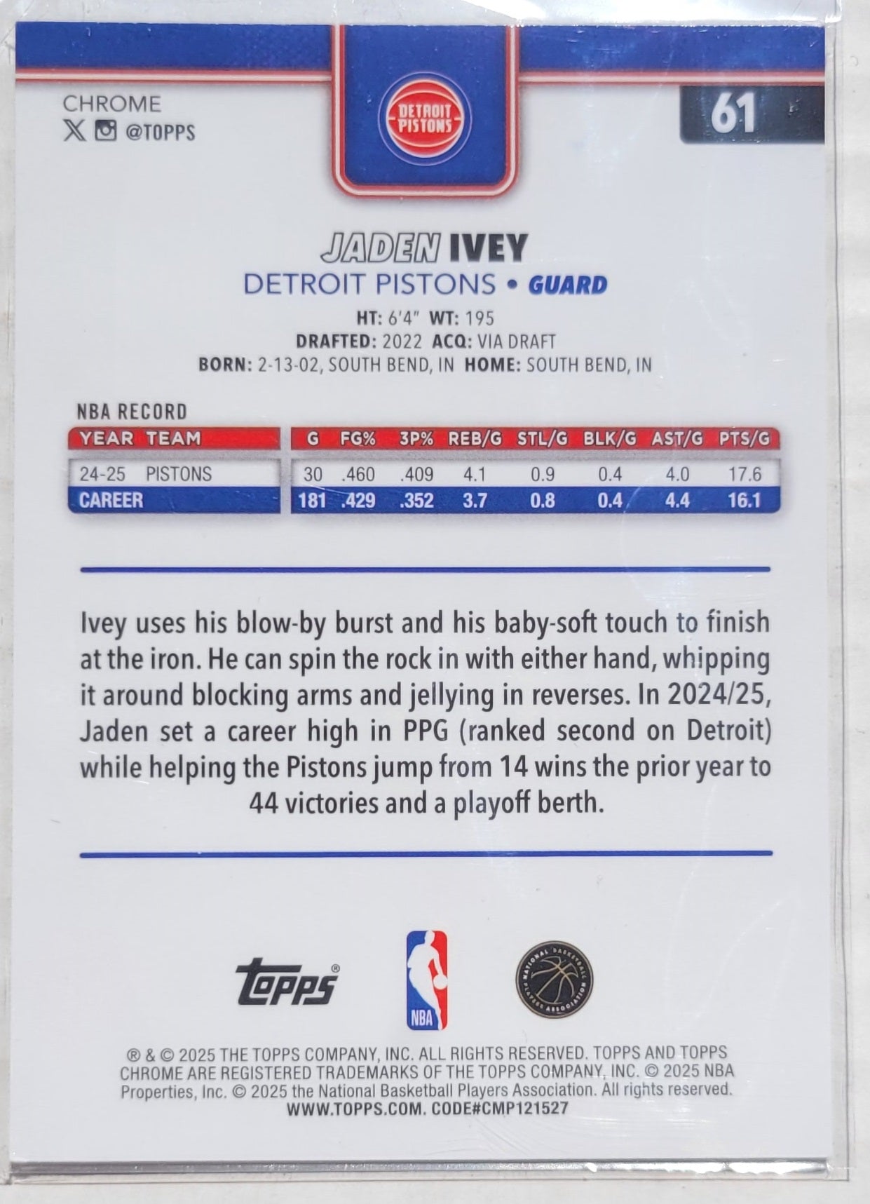 Jaden Ivey - 2025-26 Topps Chrome X-Fractors #61