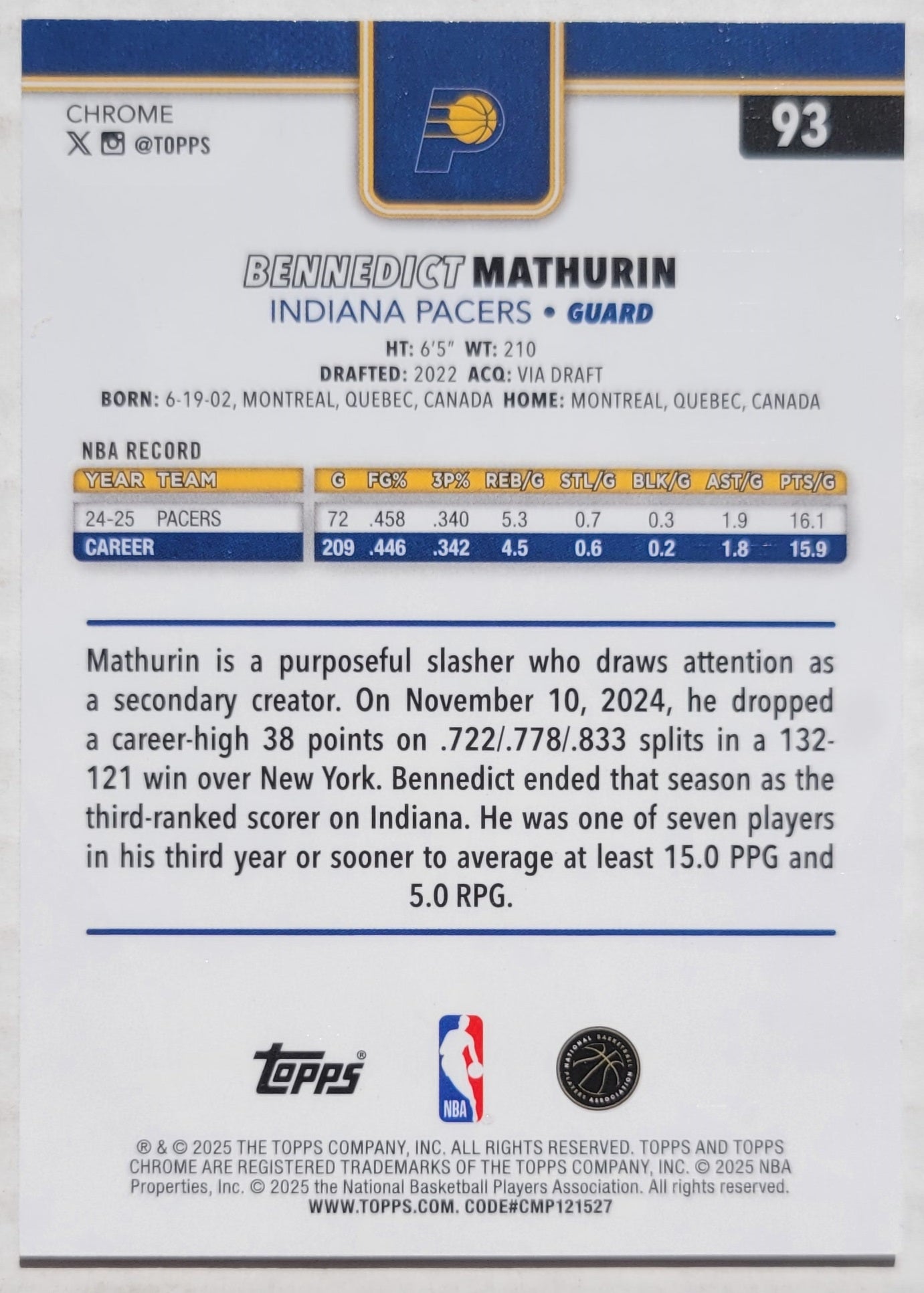 Bennedict Mathurin - 2025-26 Topps Chrome Pulsar Refractors #93