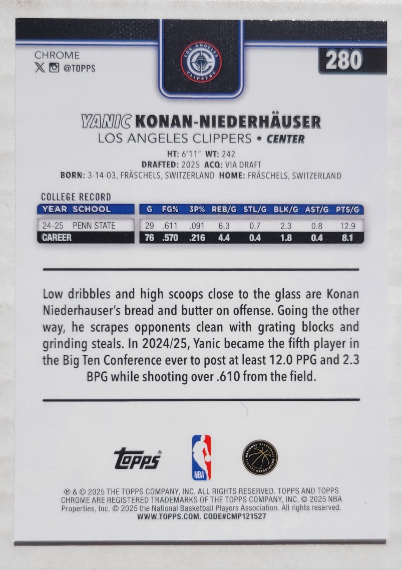 Yanic Konan-Niederhauser - 2025-26 Topps Chrome RayWave Refractors #280 RC