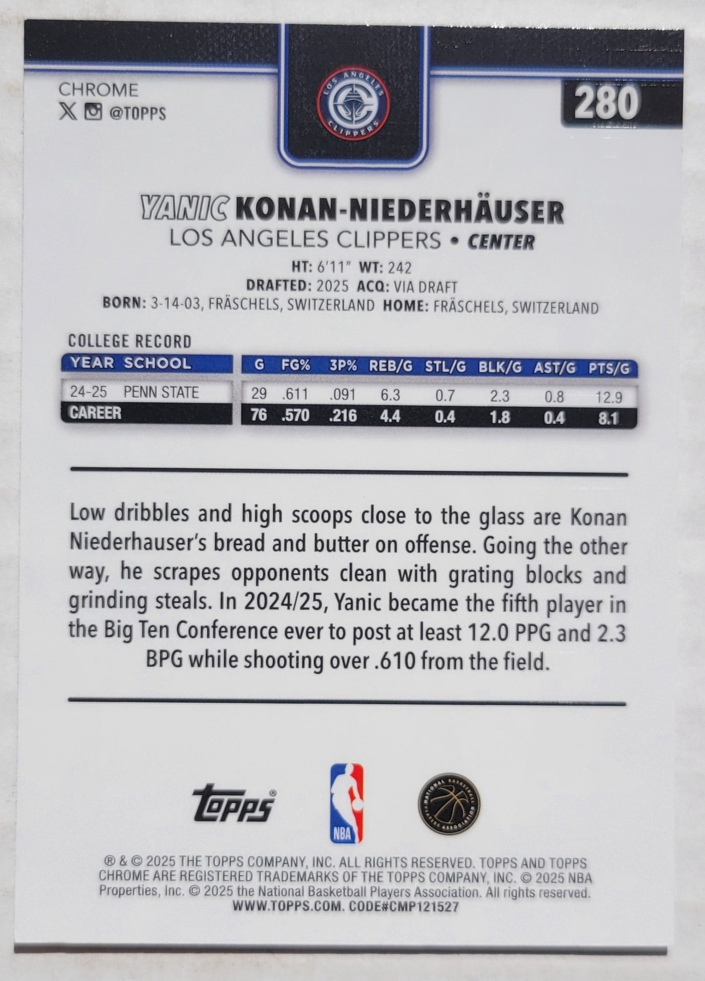 Yanic Konan-Niederhauser - 2025-26 Topps Chrome X-Fractors #280 RC