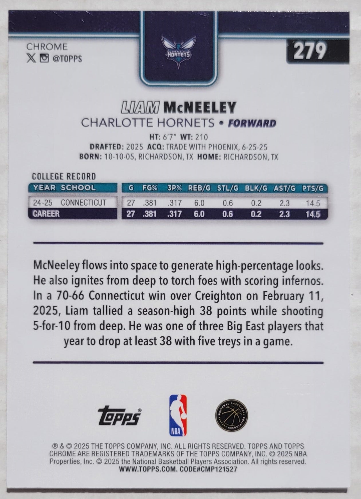 Liam McNeeley - 2025-26 Topps Chrome X-Fractors #279 RC