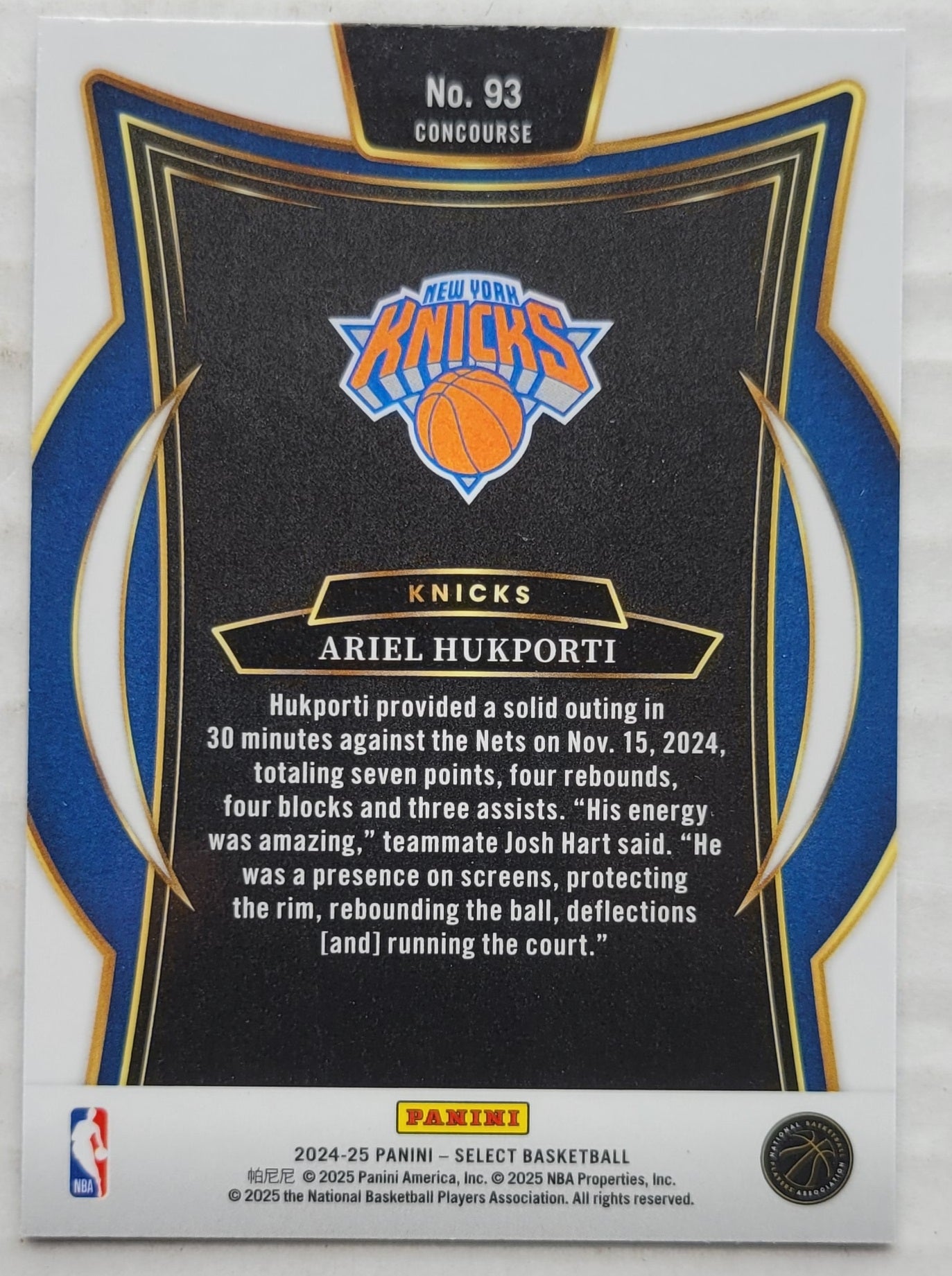 Ariel Hukporti - 2024-25 Select Blue #93 RC