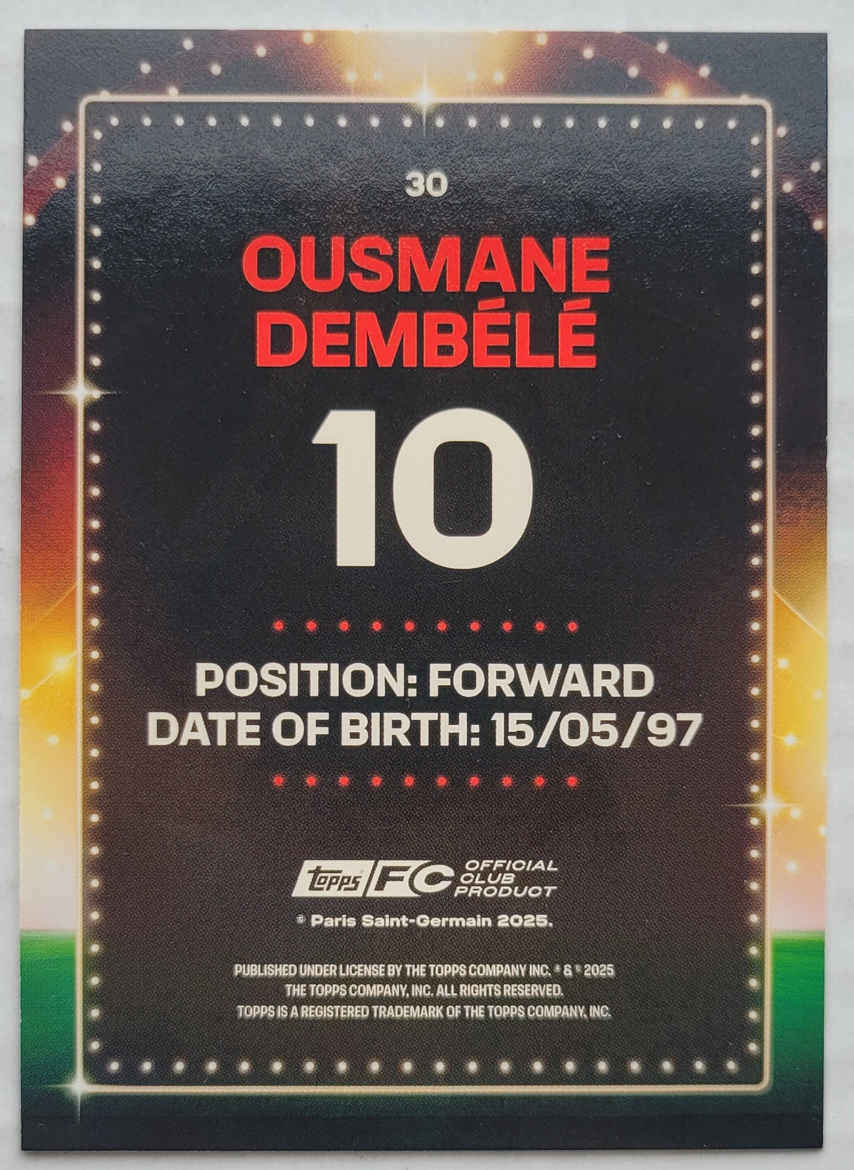 Ousmane Dembélé - 2024-25 Topps Paris Saint-Germain Team Set #30