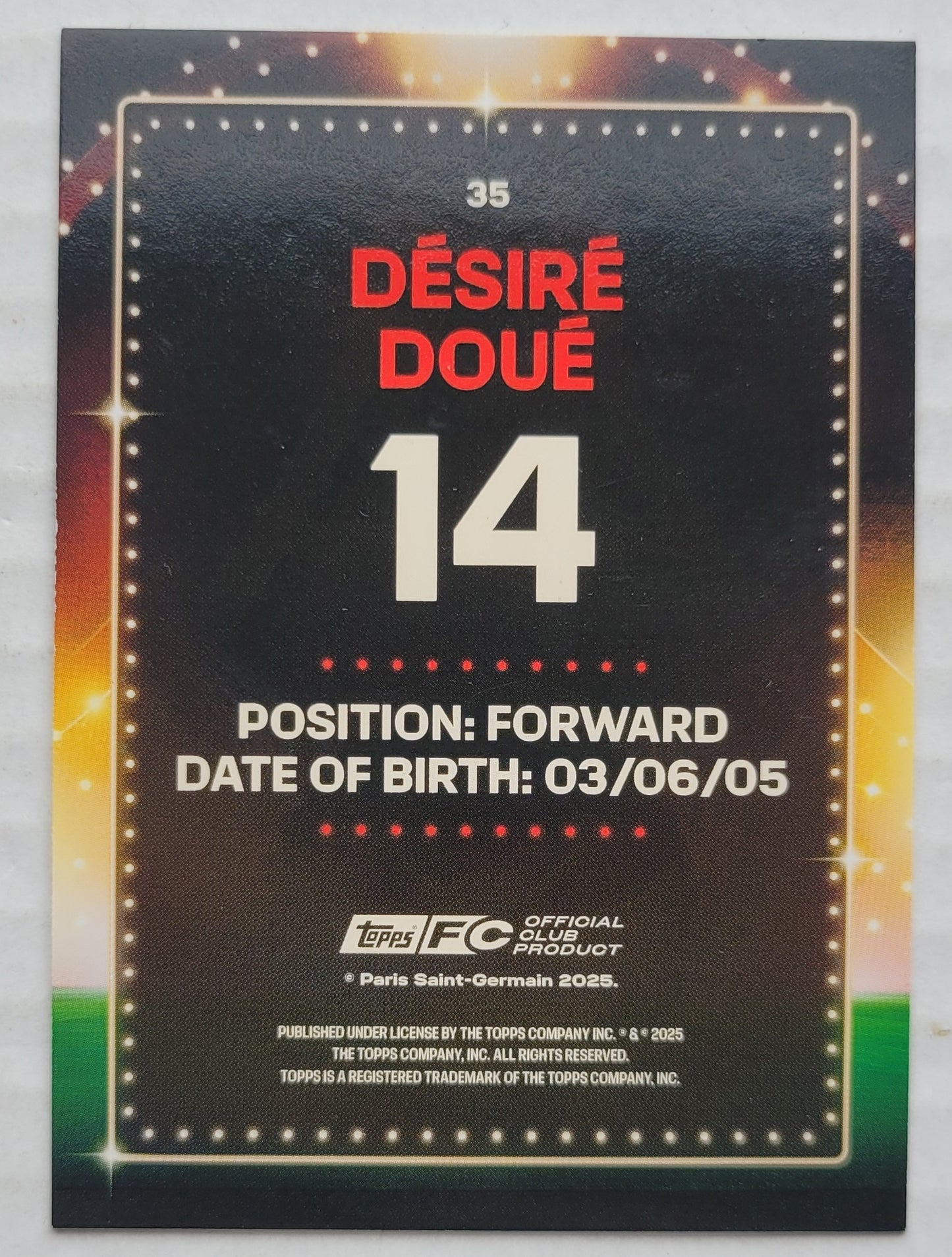 Désiré Doué - 2024-25 Topps Paris Saint-Germain Team Set #35
