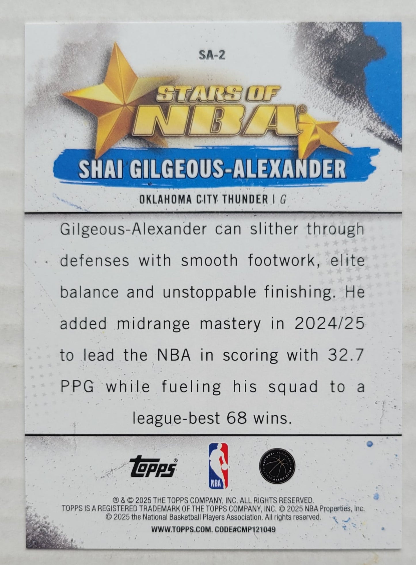 Shai Gilgeous-Alexander - 2025-26 Topps Stars of the NBA #SA2