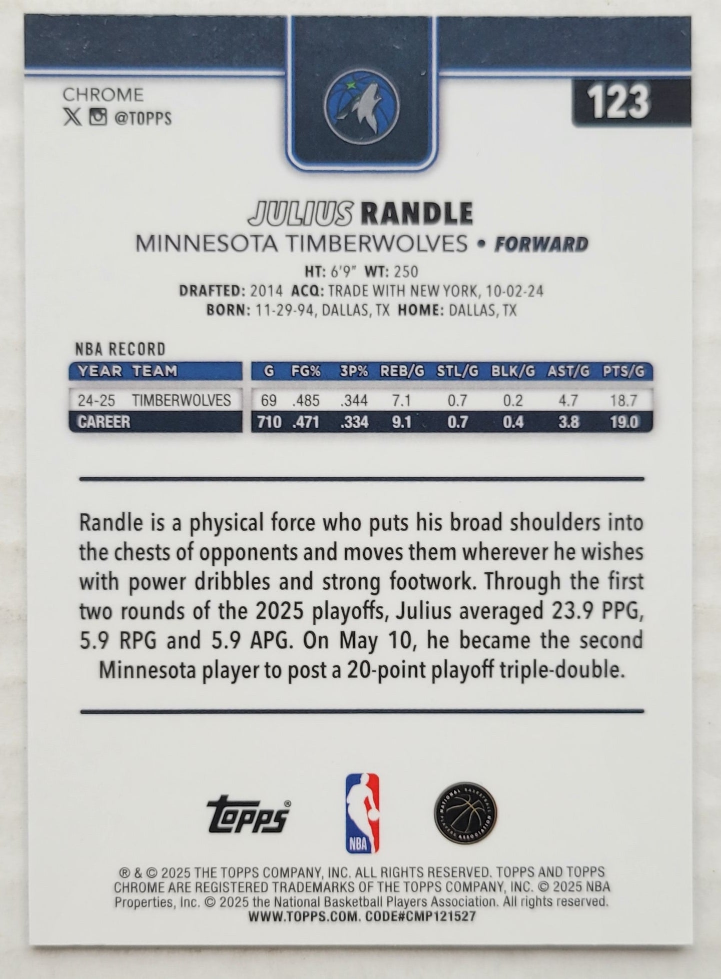 Julius Randle - 2025-26 Topps Chrome X-Fractors #123