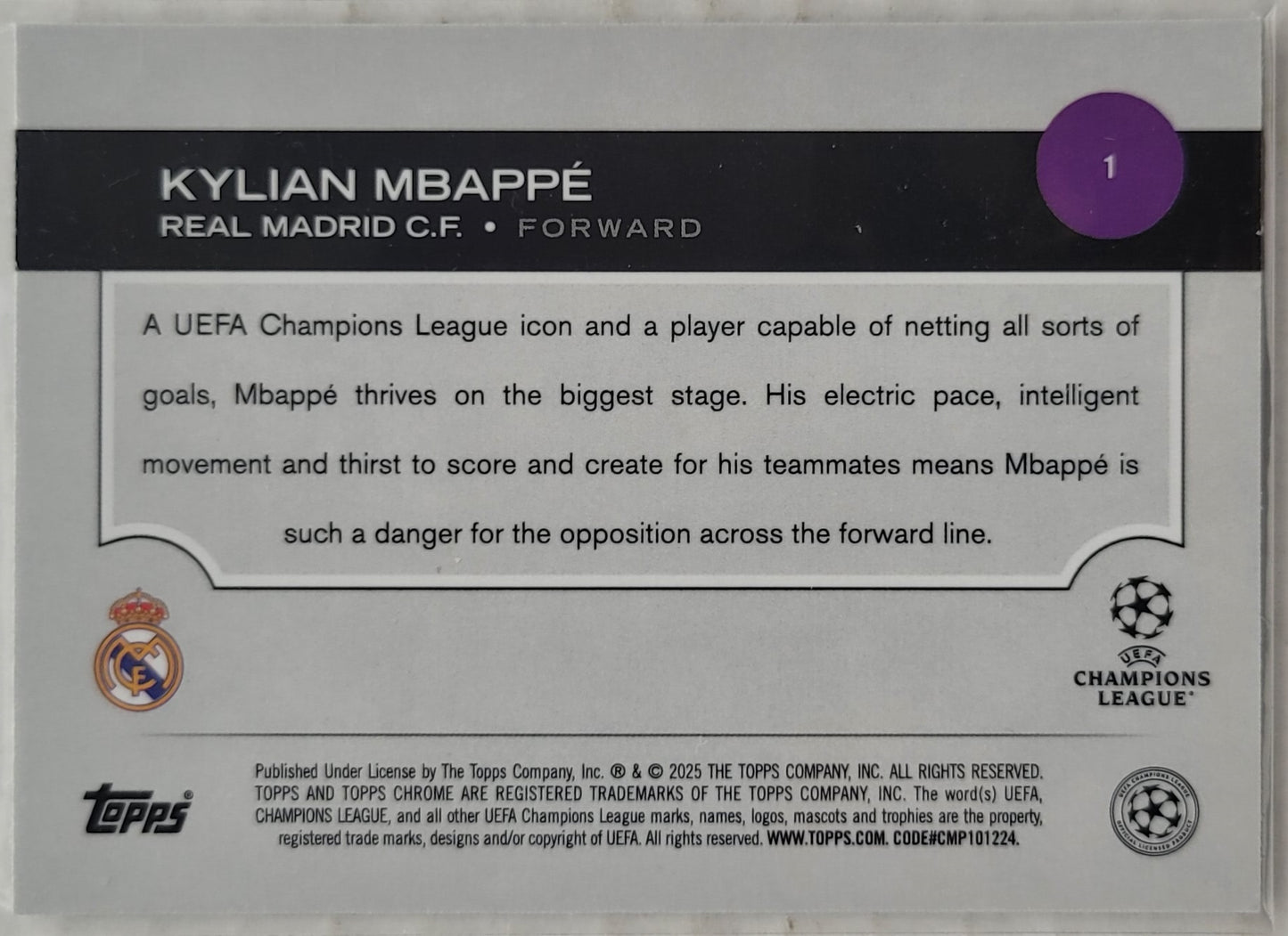 Kylian Mbappe - 2024-25 Topps Chrome UEFA Club Competitions Pulsar Refractors #1