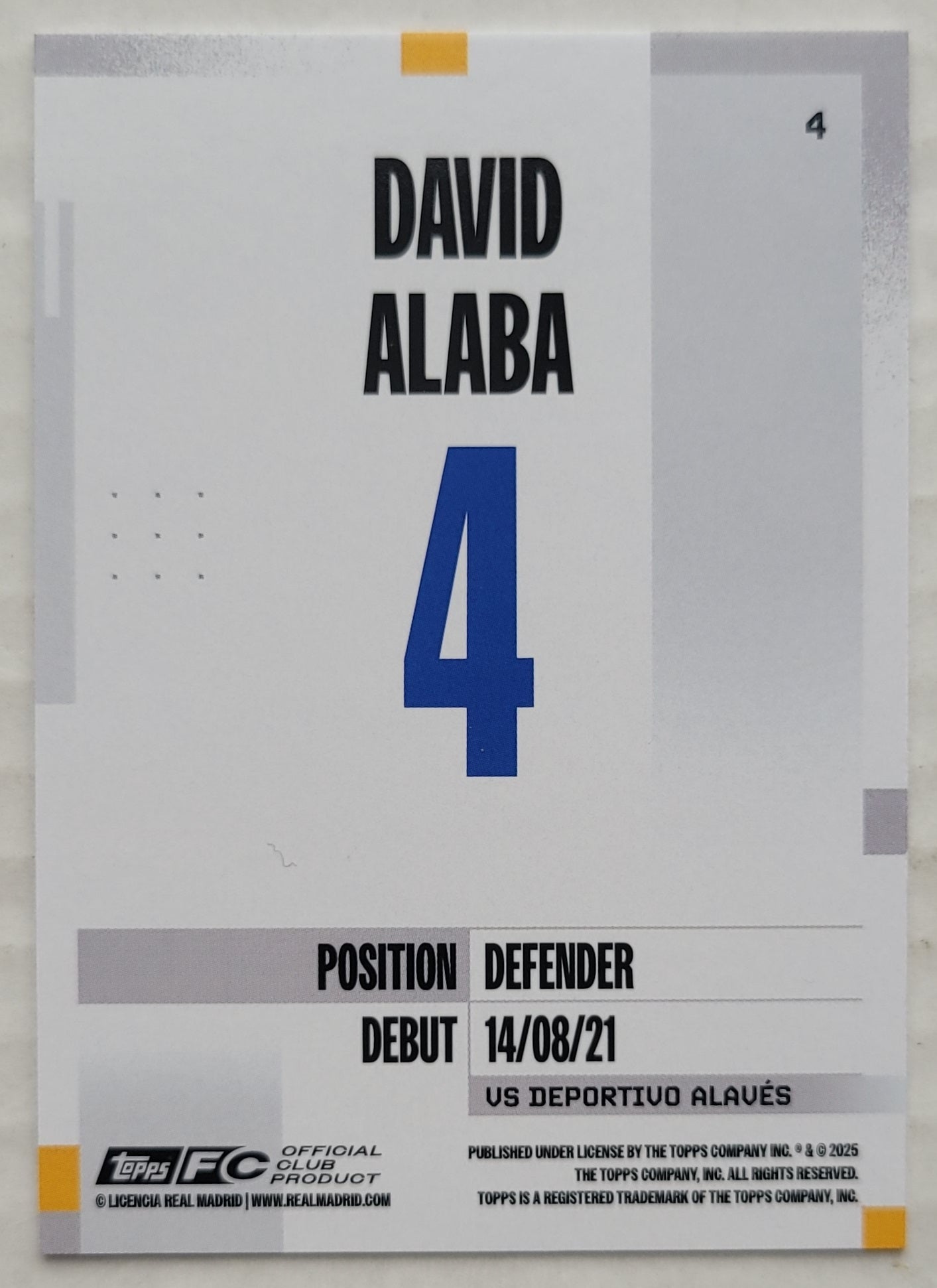 David Alaba - 2024-25 Topps Real Madrid Team Set #4