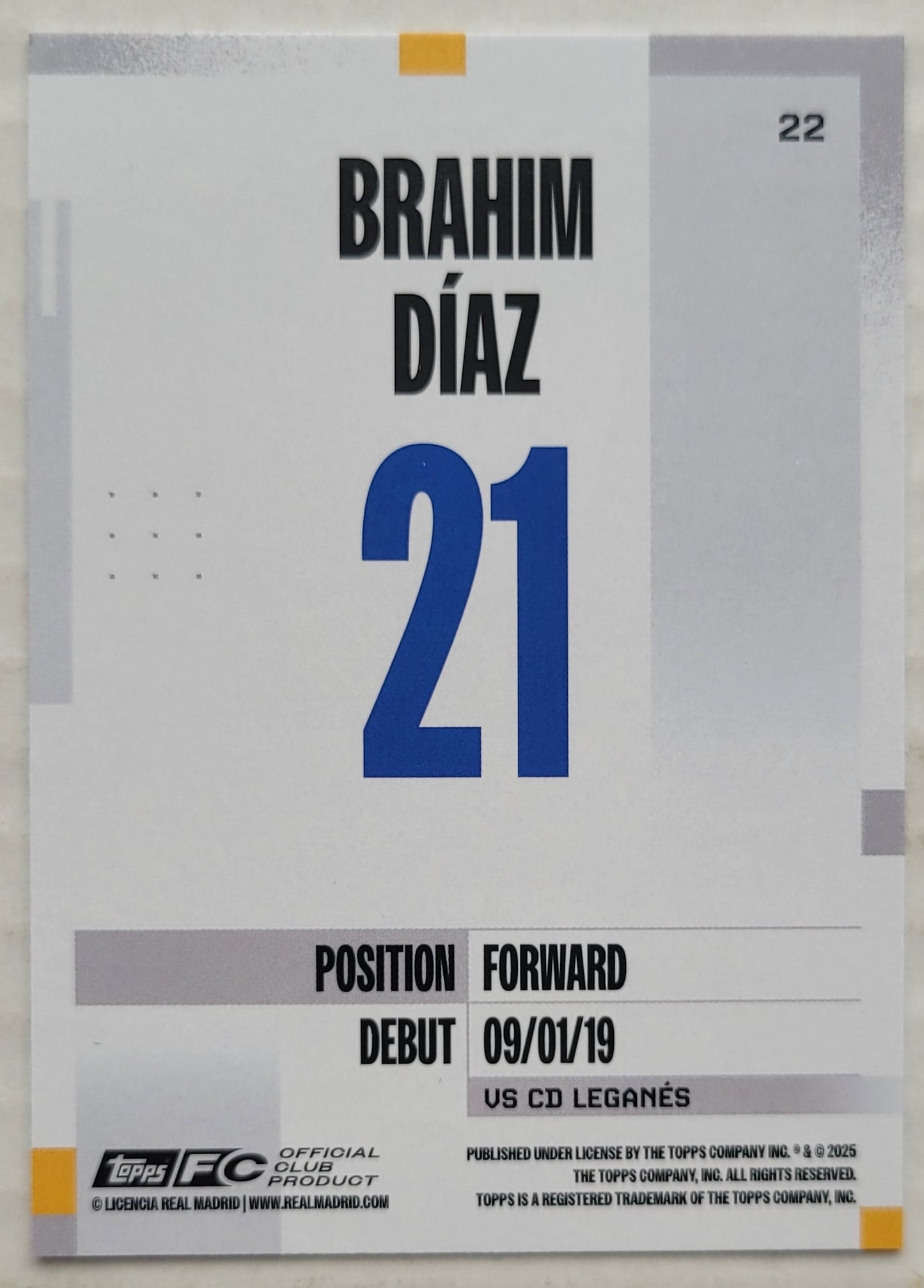 Brahim Diaz - 2024-25 Topps Real Madrid Team Set #22