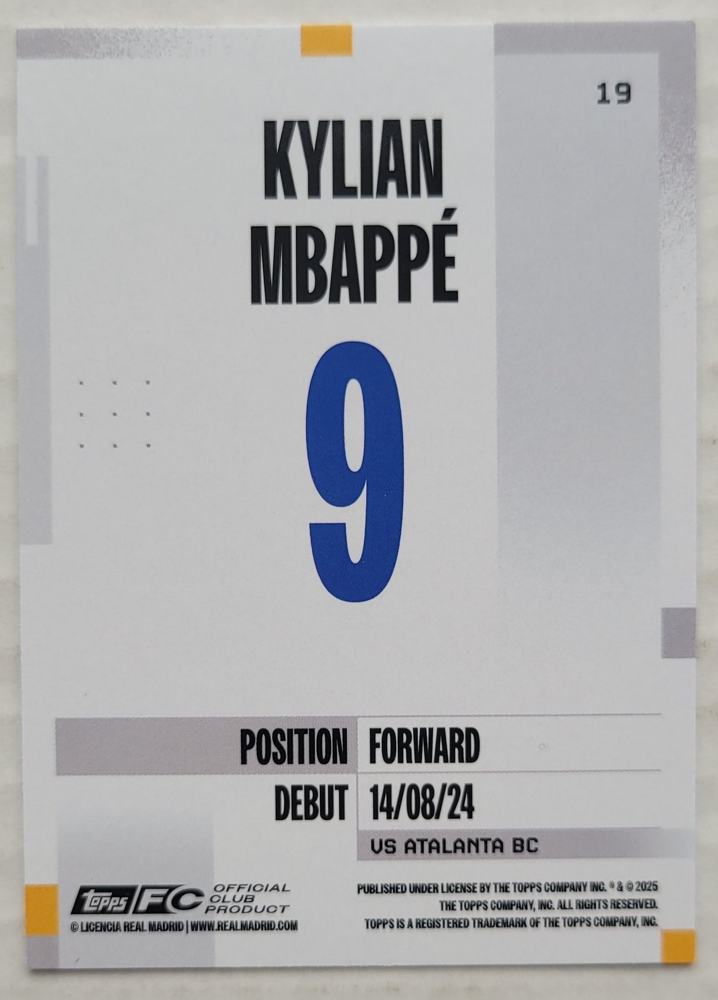 Kylian Mbappé - 2024-25 Topps Real Madrid Team Set #19