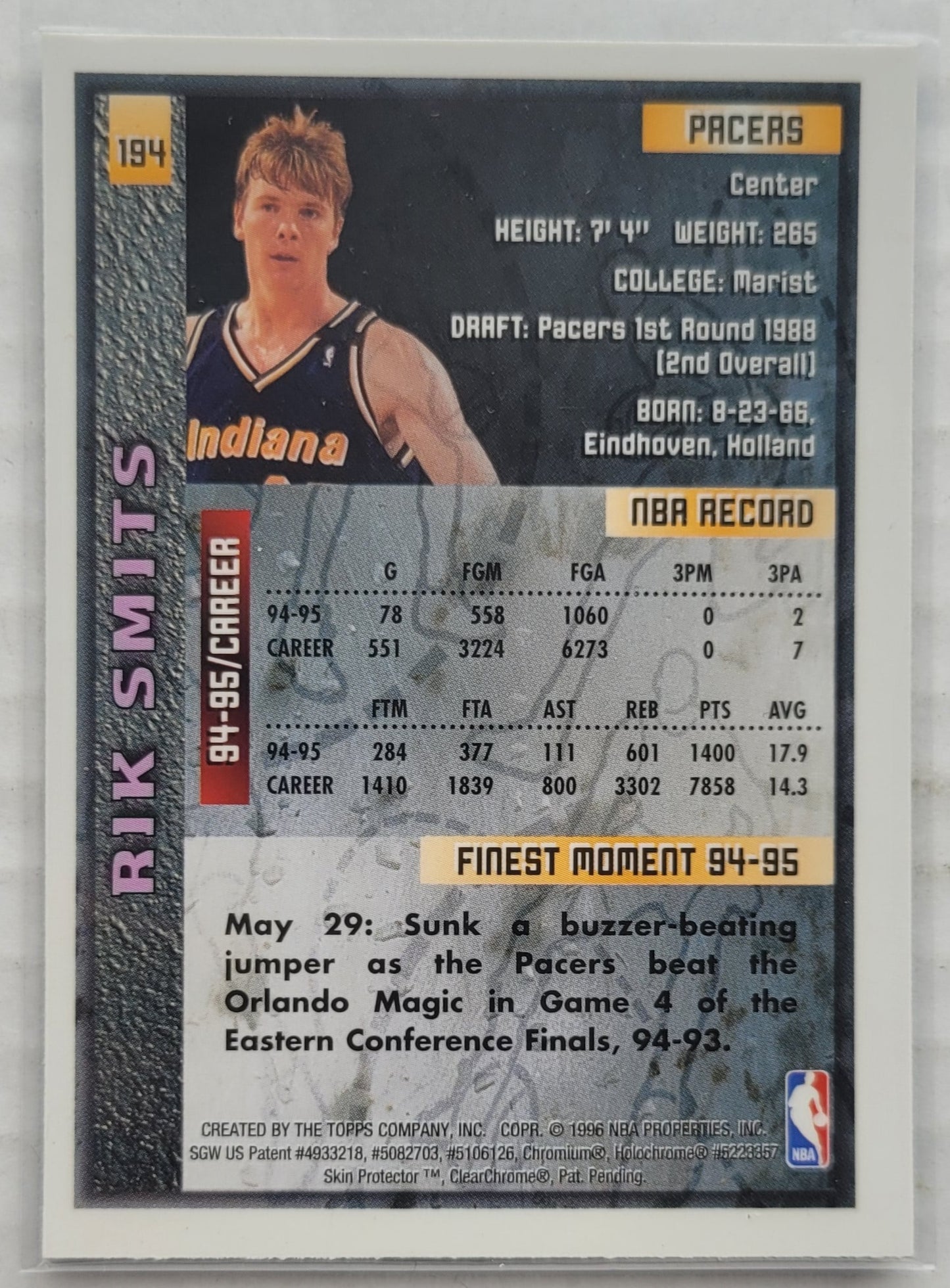 Rik Smits - 1995-96 Finest #194