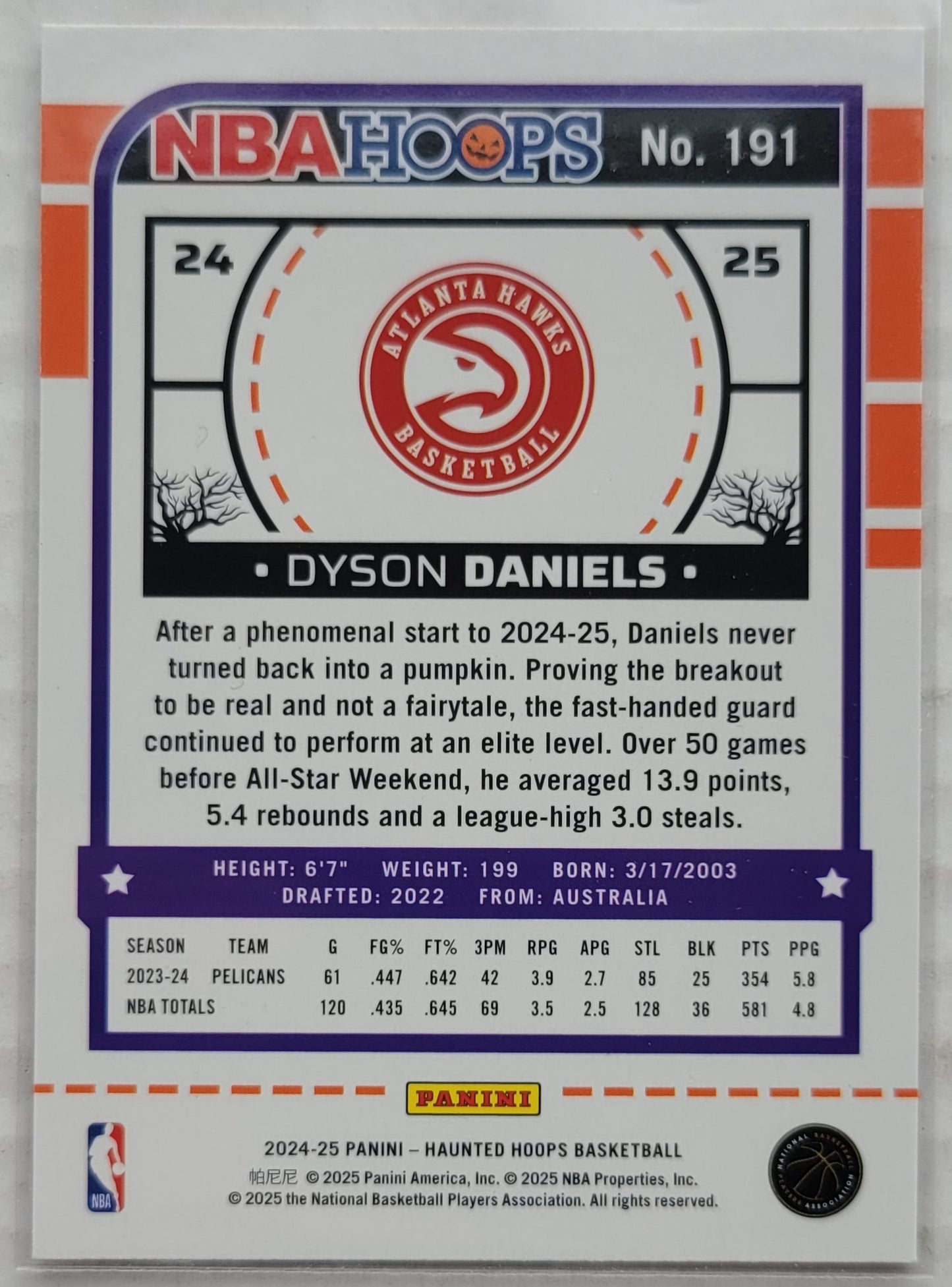 Dyson Daniels - 2024-25 Hoops Haunted Hoops Orange #191