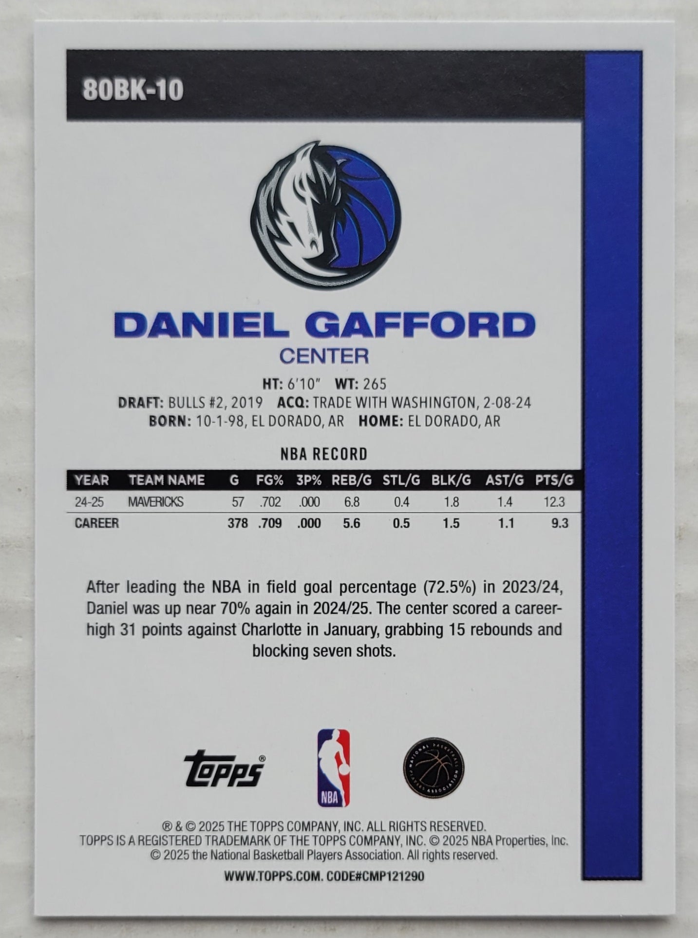 Daniel Gafford - 2025-26 Topps '80-81 Topps #80BK10