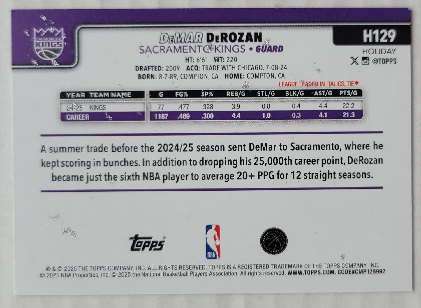 DeMar DeRozan - 2025-26 Topps Holiday Glitter Holiday #H129