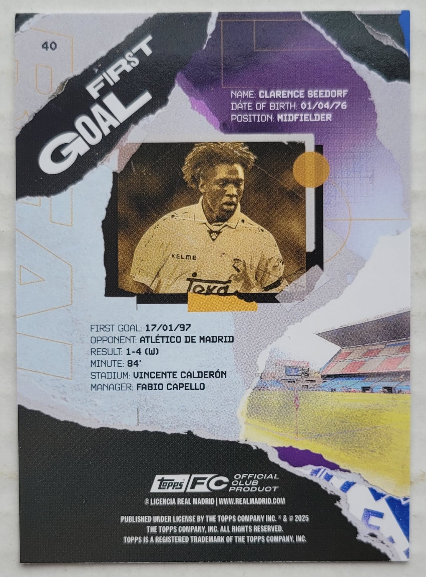 Clarence Seedorf - 2024-25 Topps Real Madrid Team Set #40 First Goal