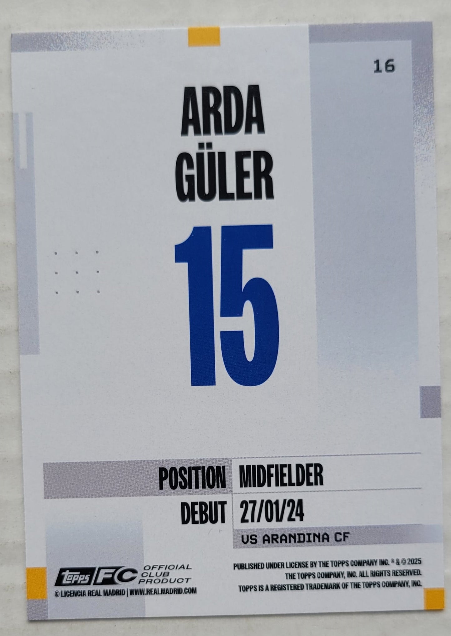 Arda Güler - 2024-25 Topps Real Madrid Team Set #16