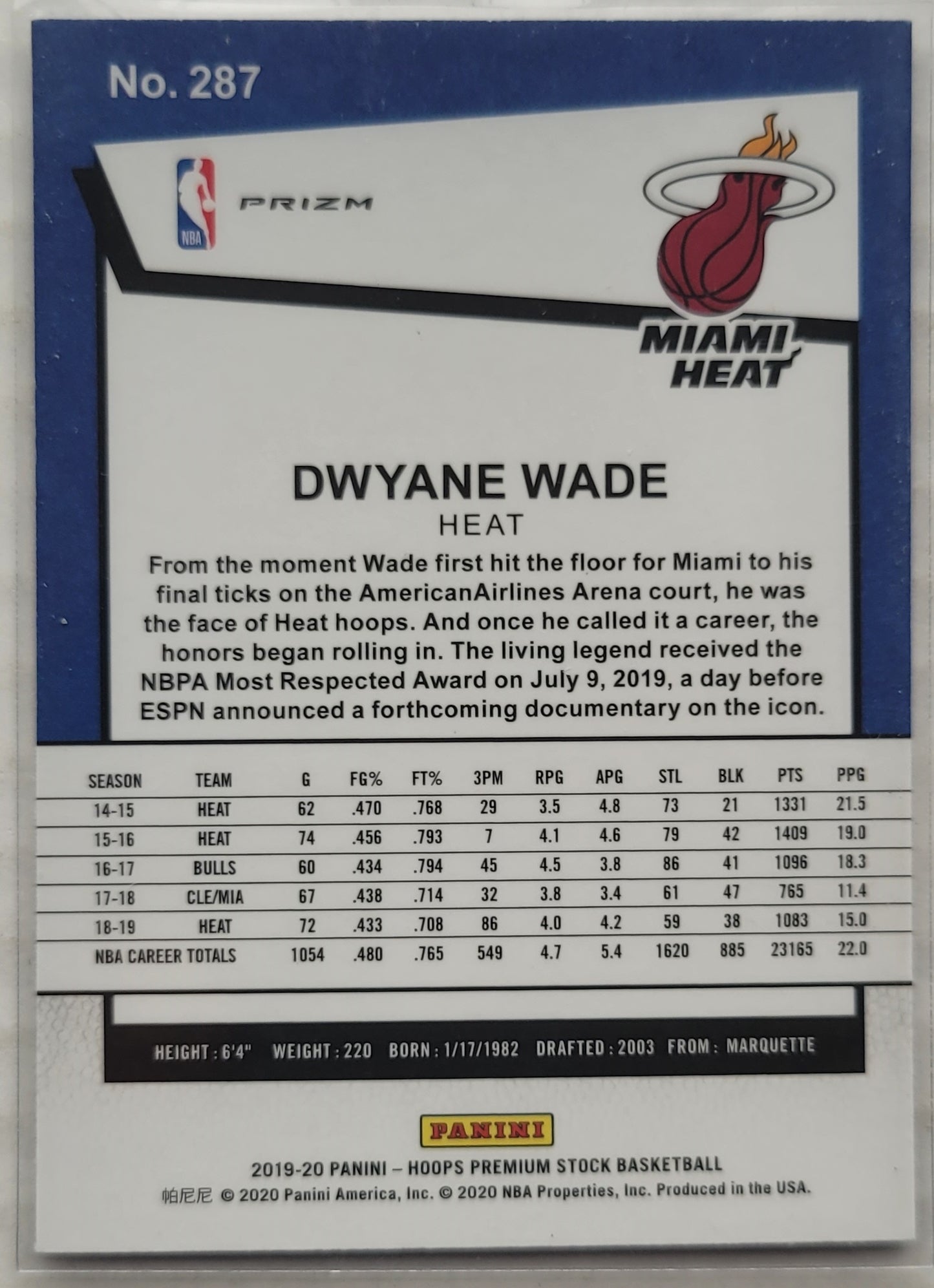 Dwyane Wade - 2019-20 Hoops Premium Stock Prizms Silver Laser #287