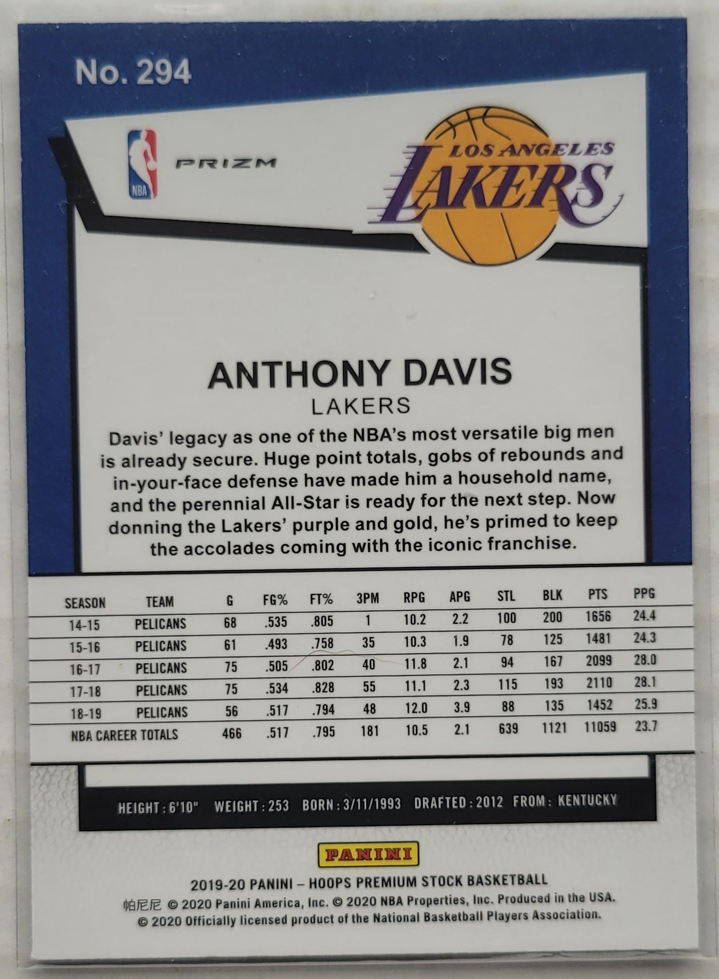 Anthony Davis - 2019-20 Hoops Premium Stock Prizms Green #294