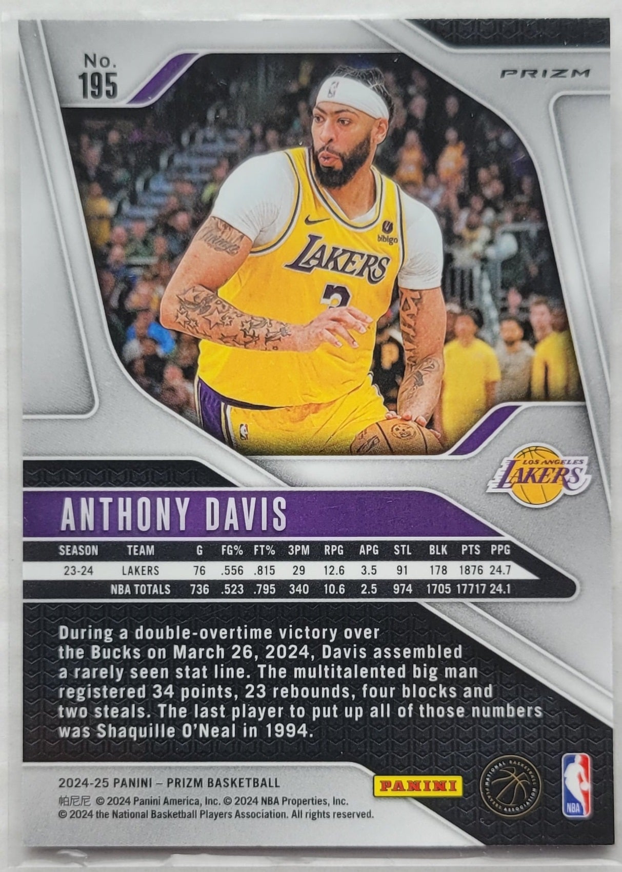 Anthony Davis - 2024-25 Panini Prizm Prizms Silver #195