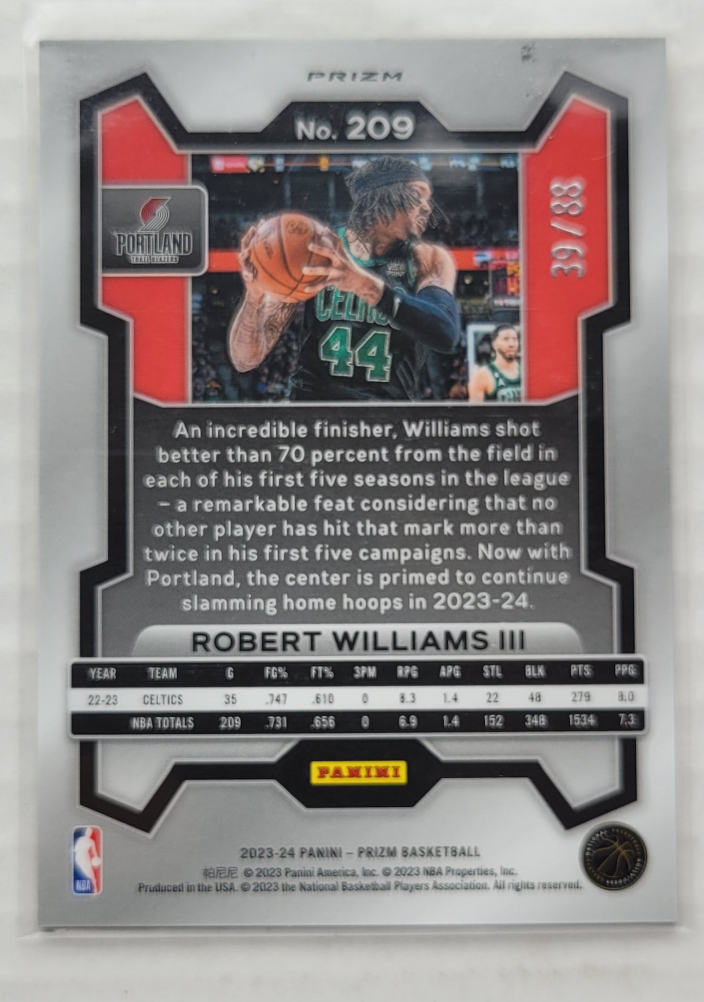 Robert Williams III - 2023-24 Panini Prizm Prizms Multi Wave #209 - 39/88