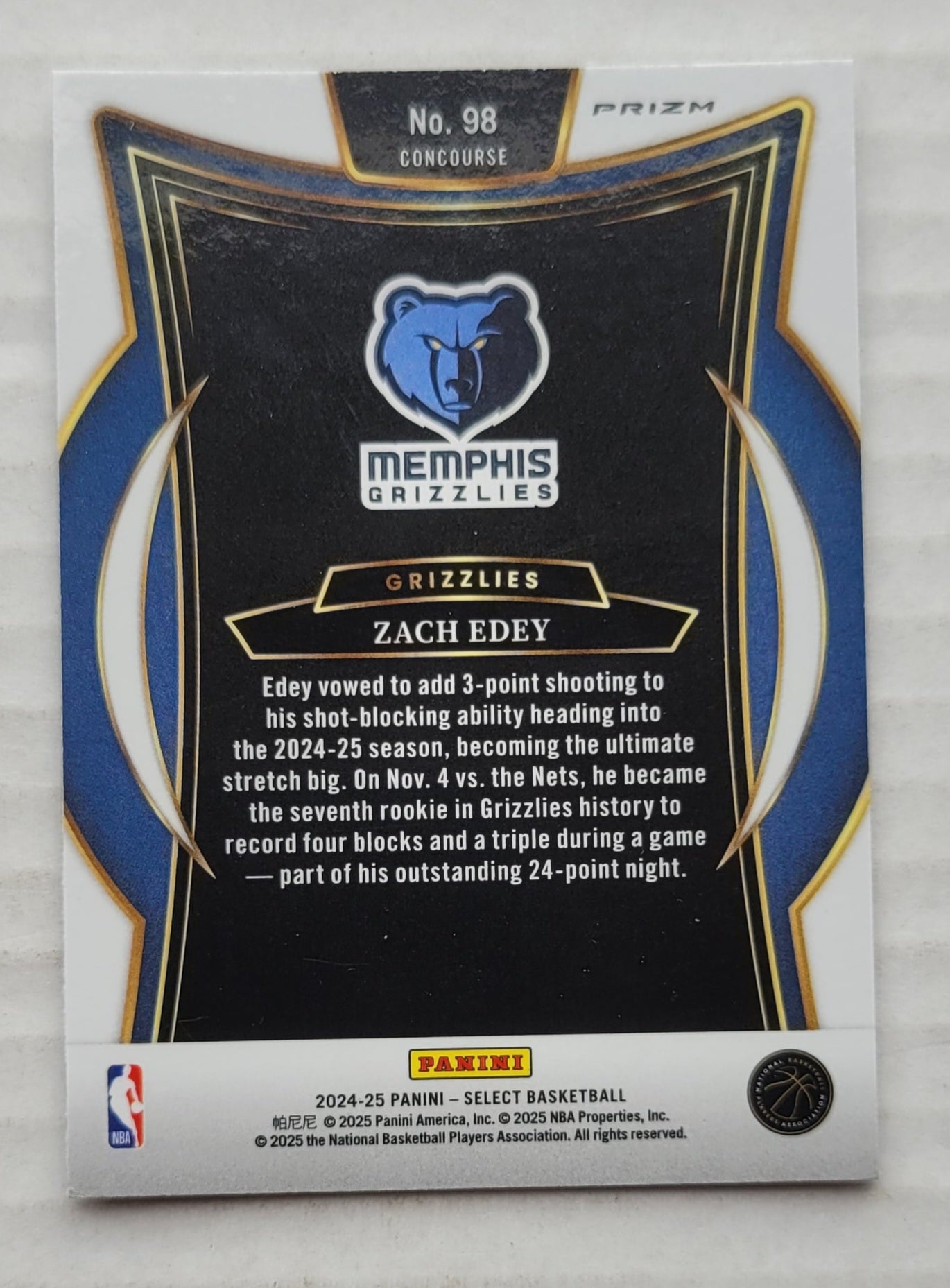 Zach Edey - 2024-25 Select Scope Prizms #98 RC