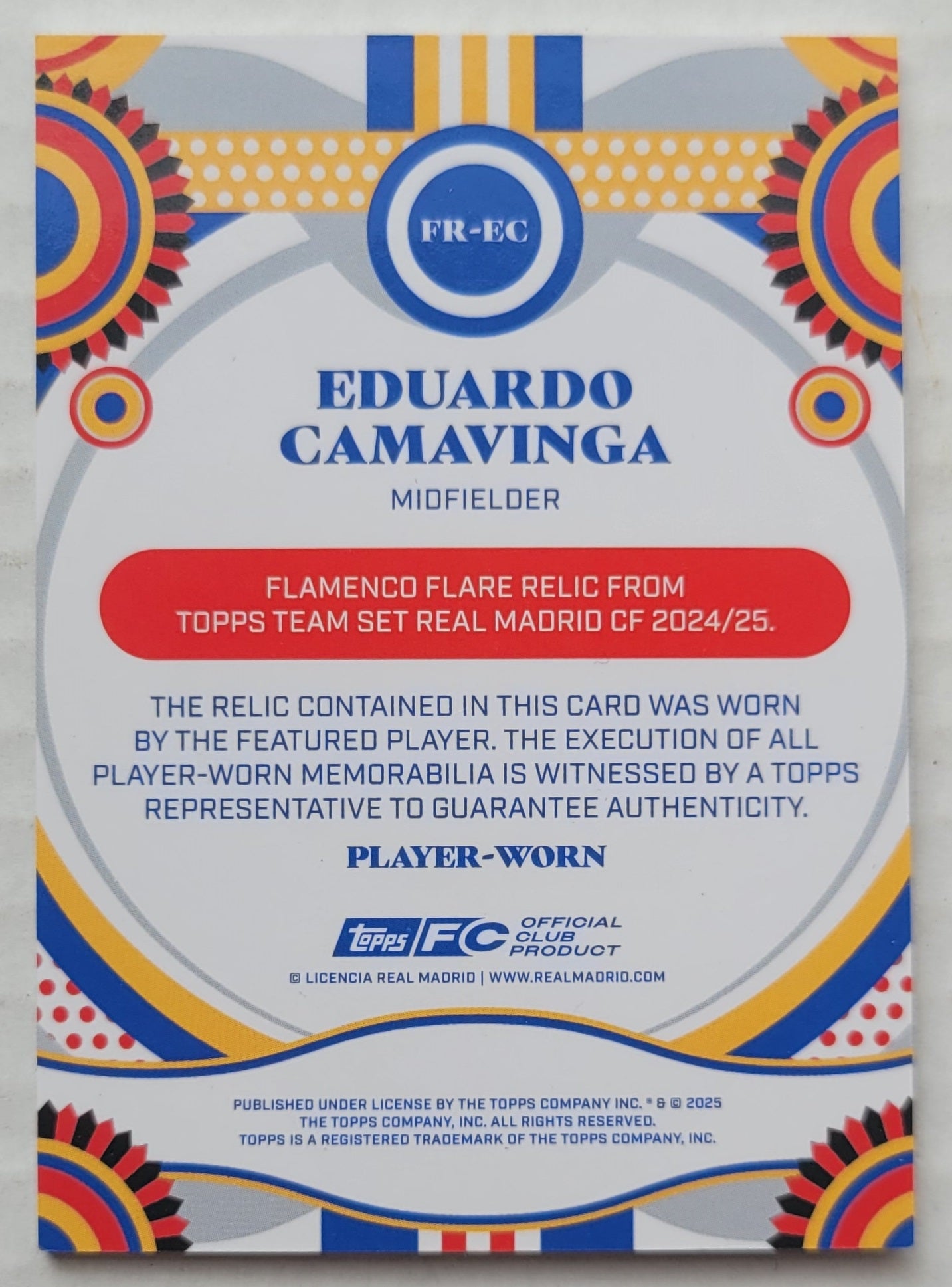 Eduardo Camavinga - 2024-25 Topps Real Madrid Team Set Relics Blue #FR-EC - 071/250