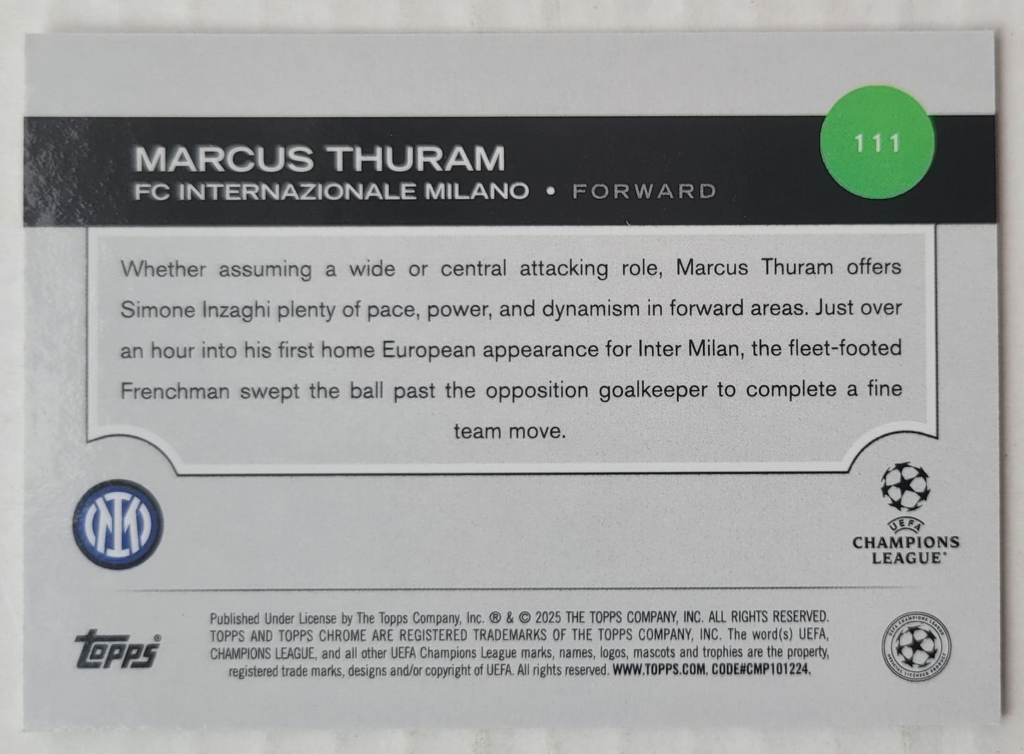 Marcus Thuram - 2024-25 Topps Chrome UEFA Club Competitions #111
