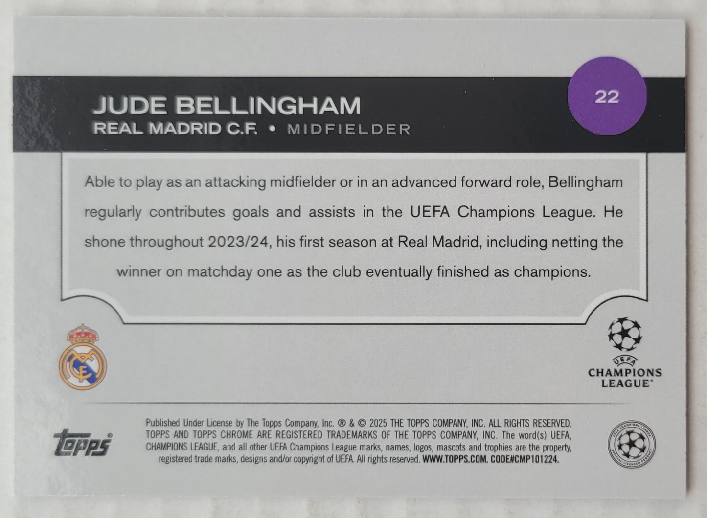 Jude Bellingham - 2024-25 Topps Chrome UEFA Club Competitions #22