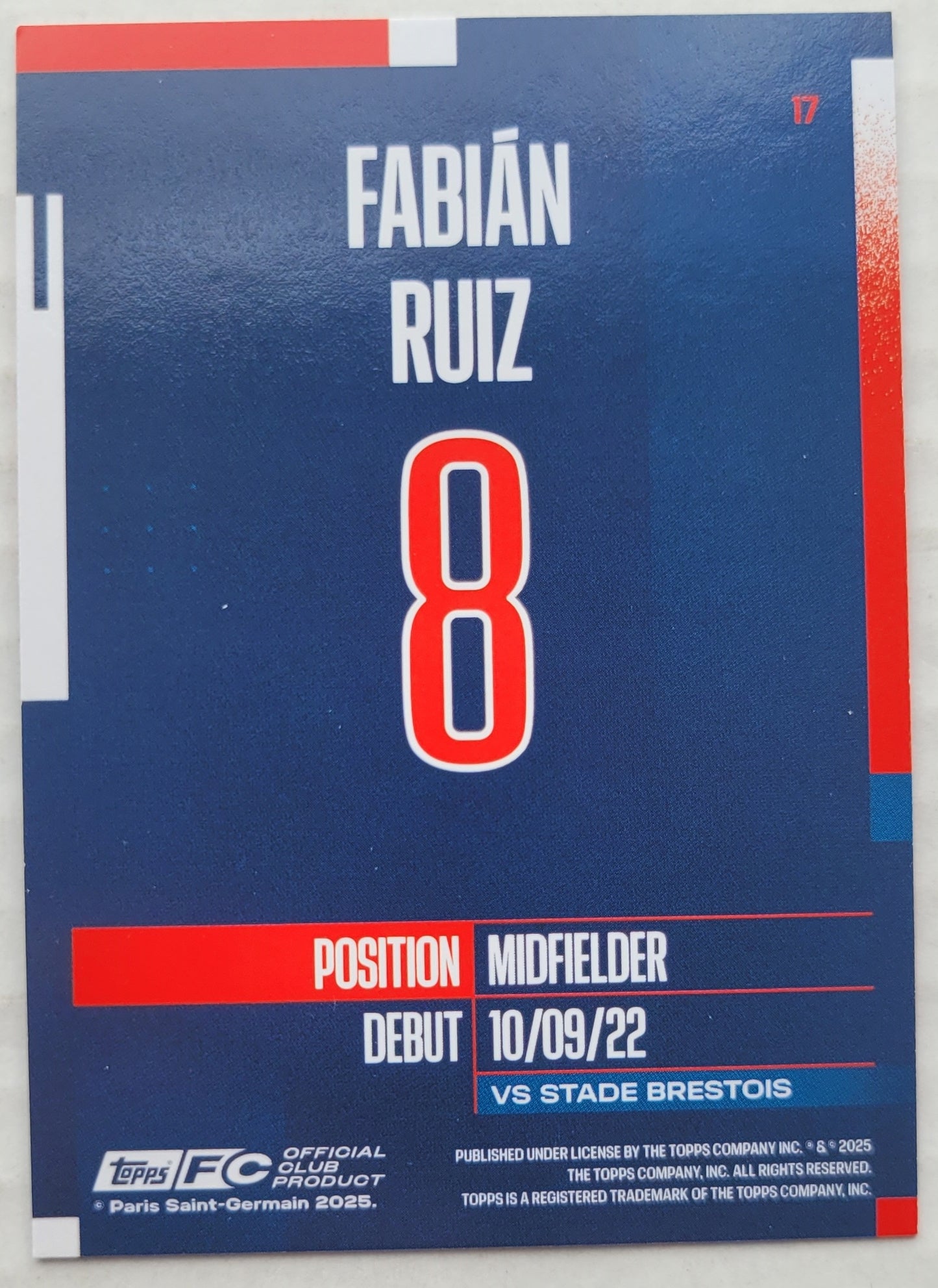 Fabian Ruiz - 2024-25 Topps Paris Saint-Germain Team Set #17