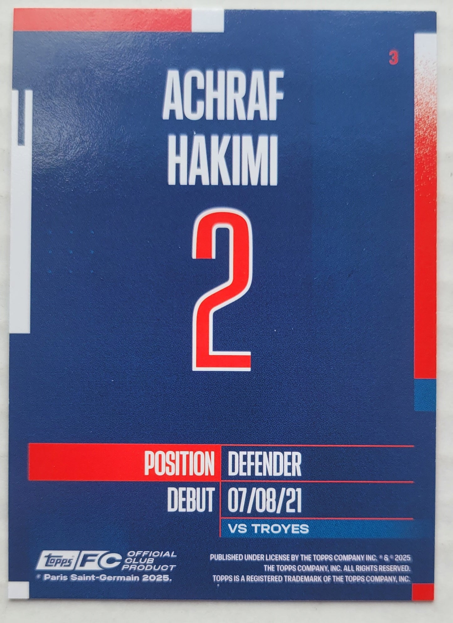 Achraf Hakimi - 2024-25 Topps Paris Saint-Germain Team Set #3