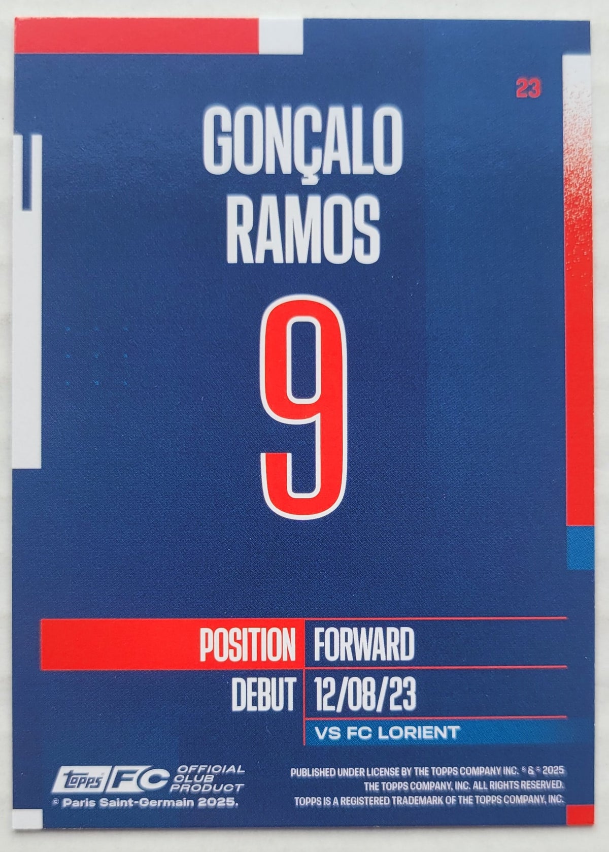 Gonçalo Ramos - 2024-25 Topps Paris Saint-Germain Team Set #23