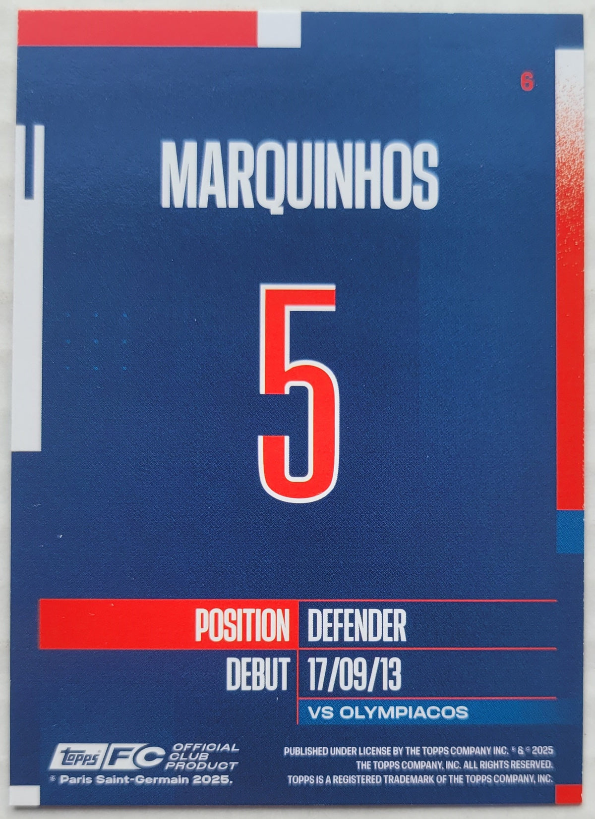 Marquinhos - 2024-25 Topps Paris Saint-Germain Team Set #6
