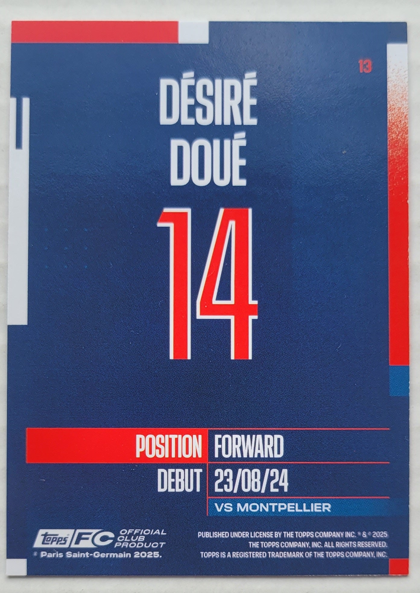 Désiré Doué - 2024-25 Topps Paris Saint-Germain Team Set #13