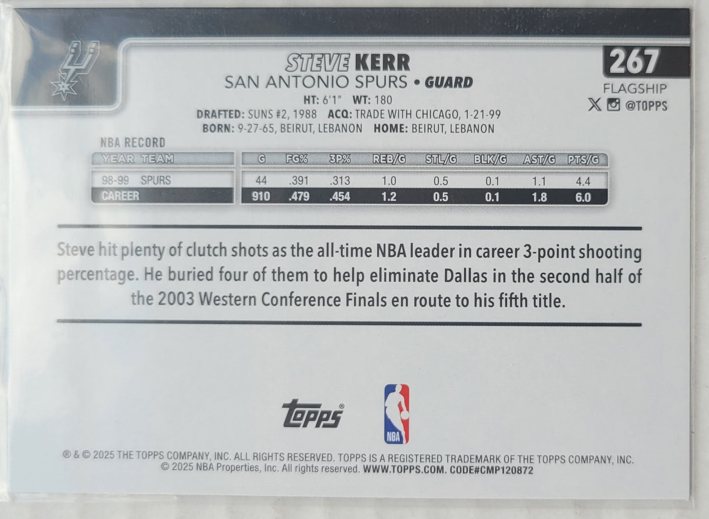 Steve Kerr - 2025-26 Topps Holo Foil #267