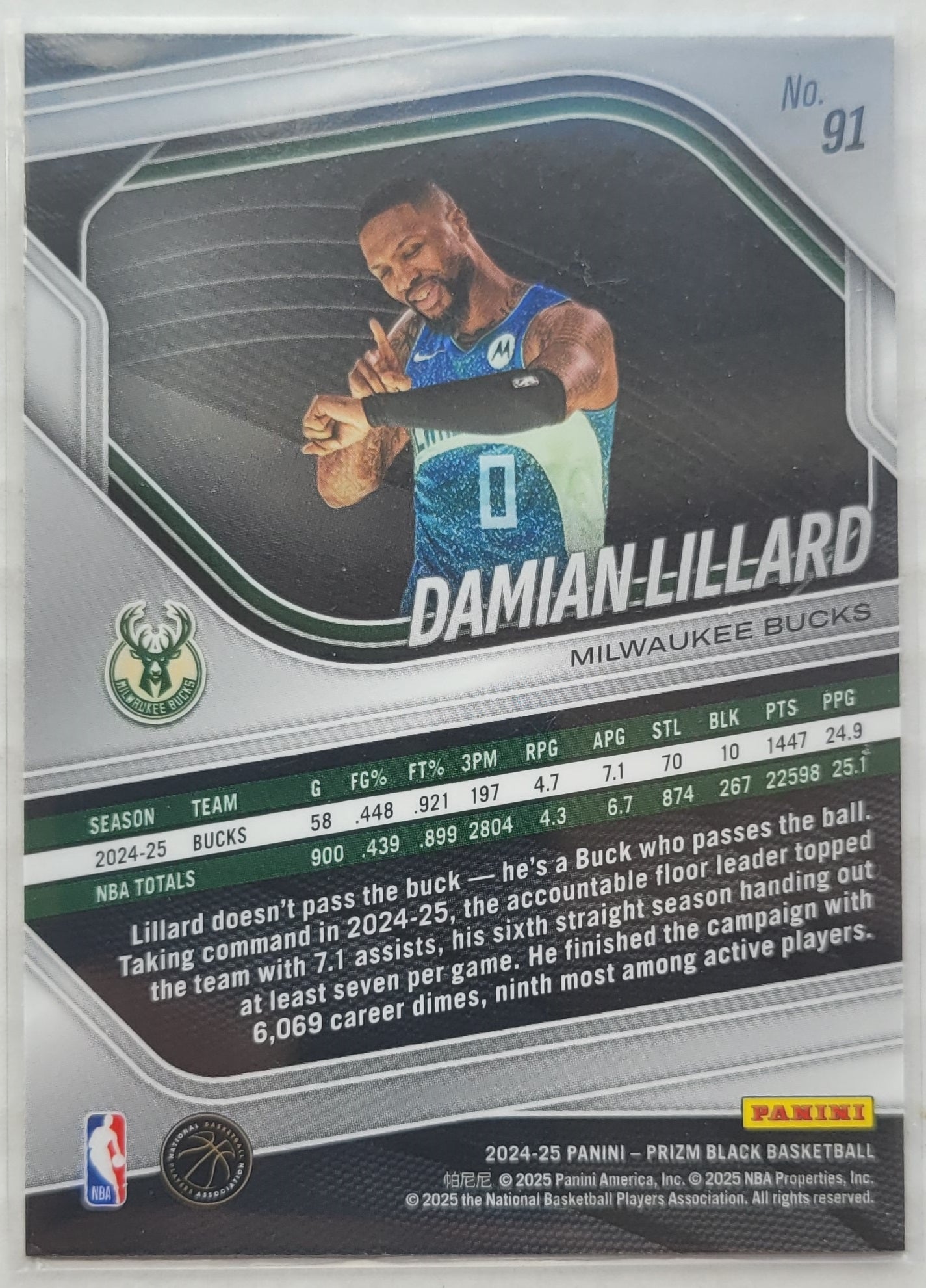 Damian Lillard - 2024-25 Panini Prizm Black #91